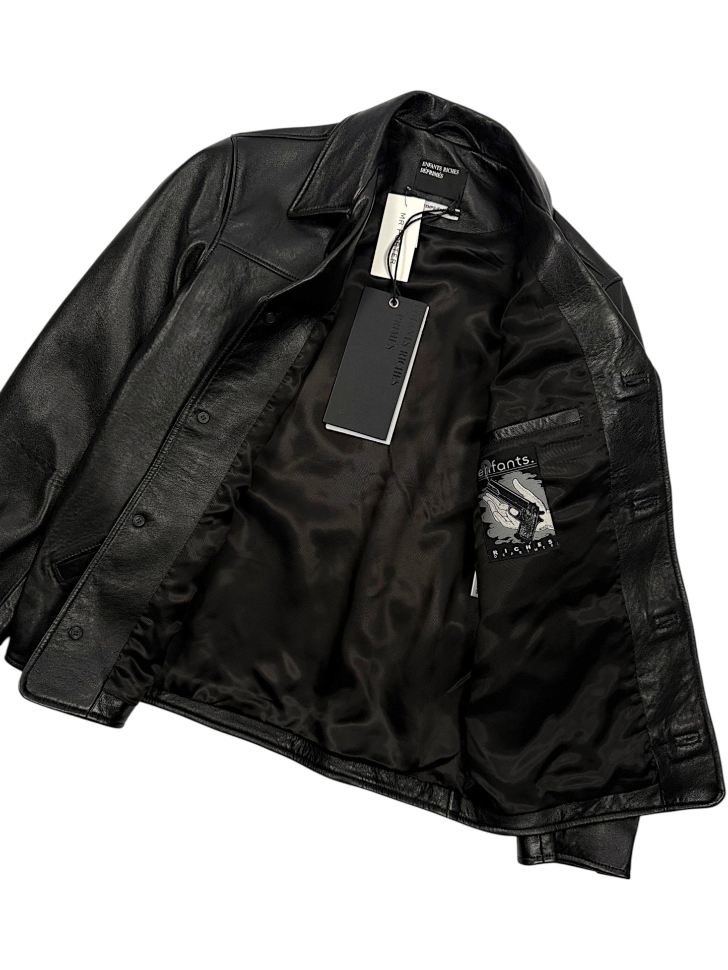 Printed pistol interior label Enfants Riches Déprimés Mr Porter leather blazer