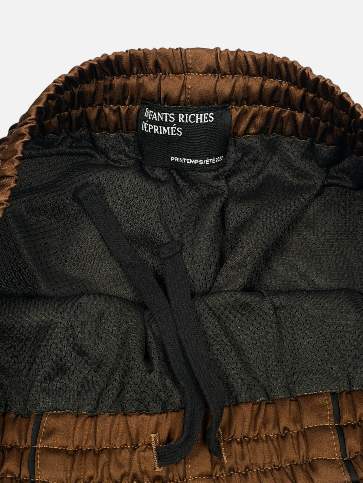 SS22 ERD Sweatpants Brown Satin Elastic Waist Mesh Lining