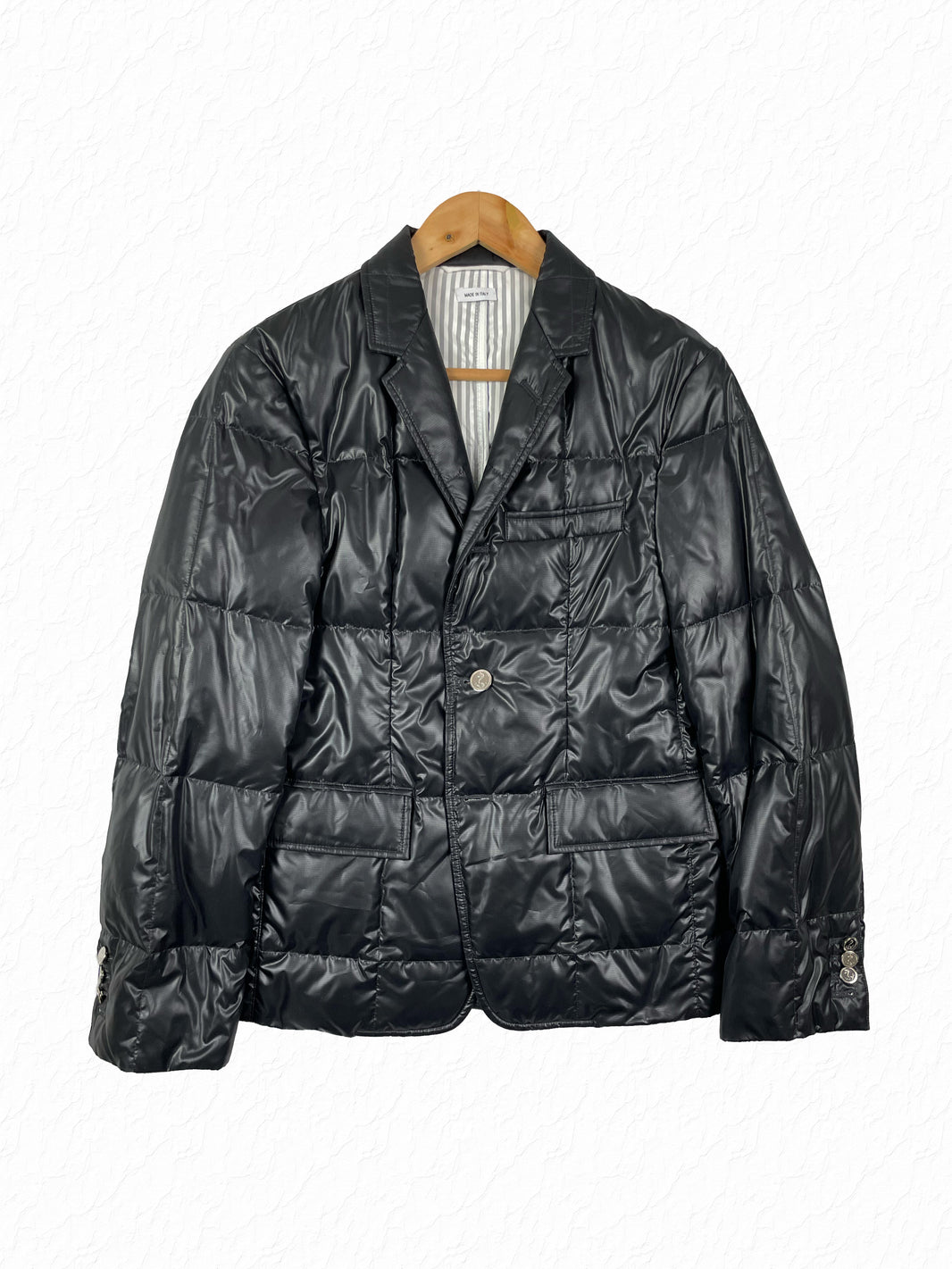 Thom Browne quilted down blazer sport coat in black nylon