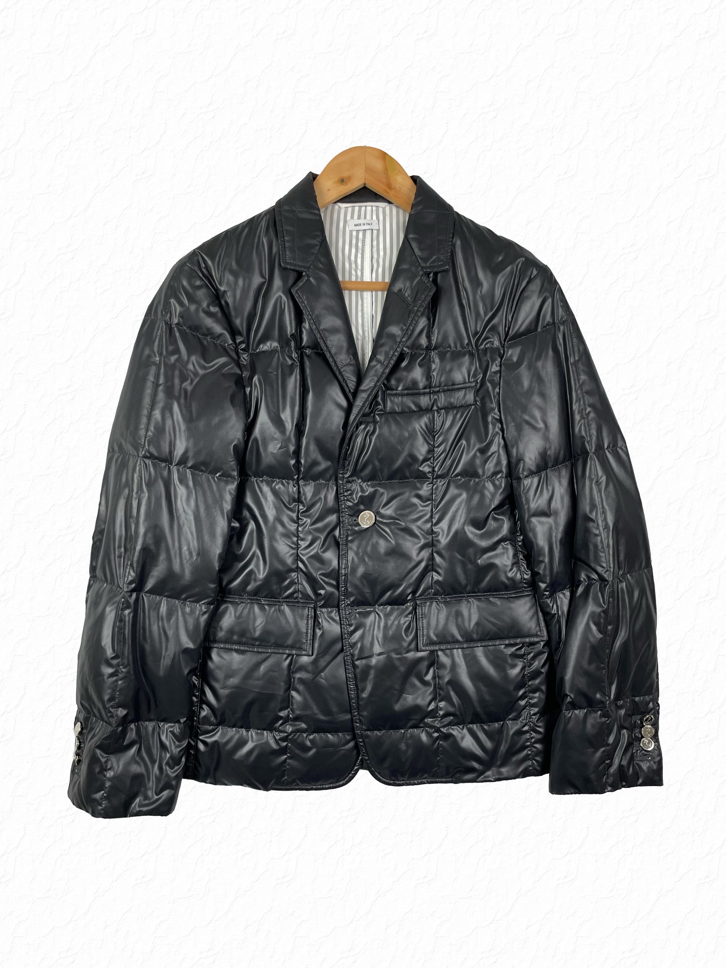 Thom Browne quilted down blazer sport coat in black nylon