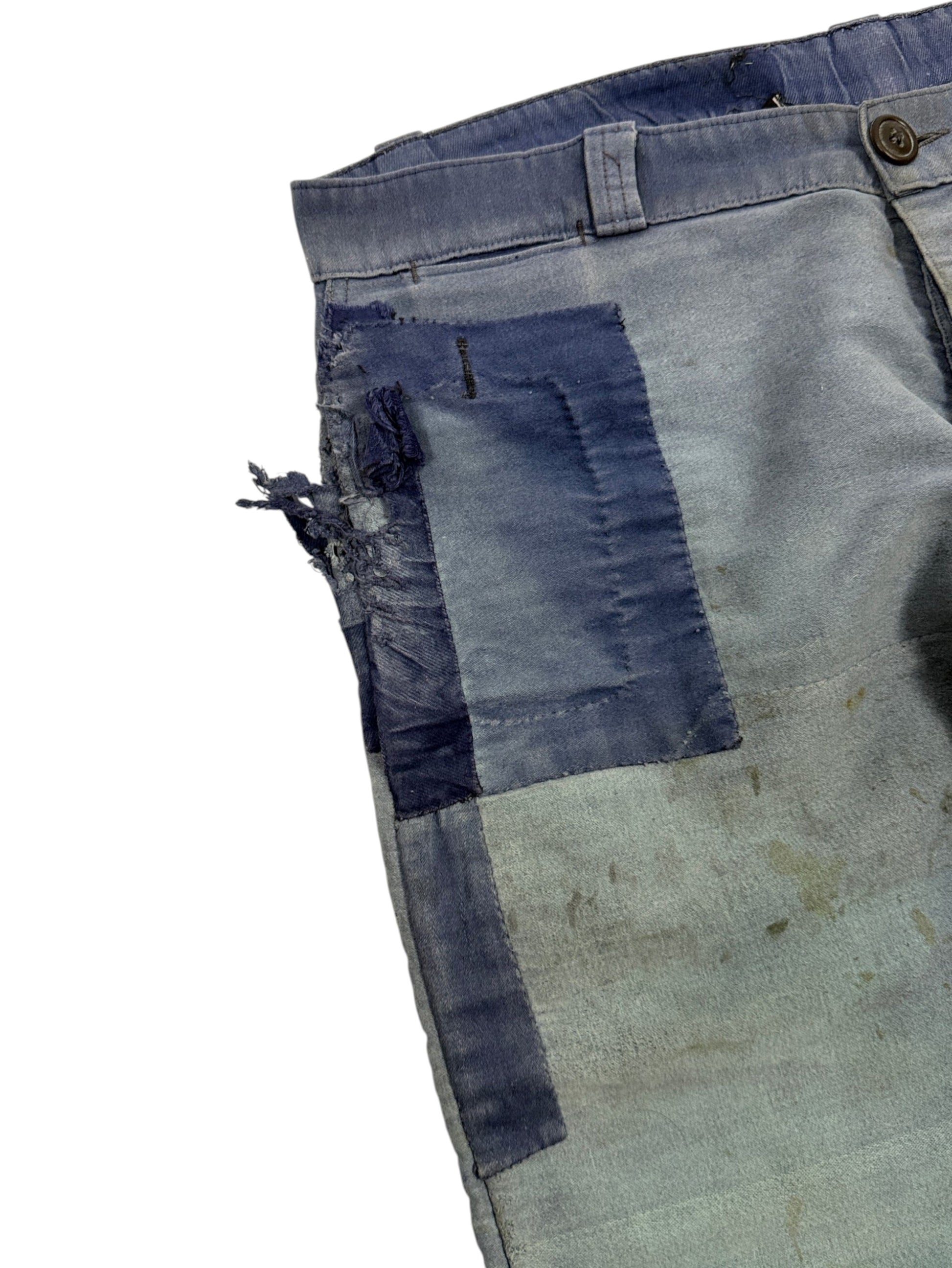 Contrast Repair Patch on Vintage French Workwear Chore Pants
