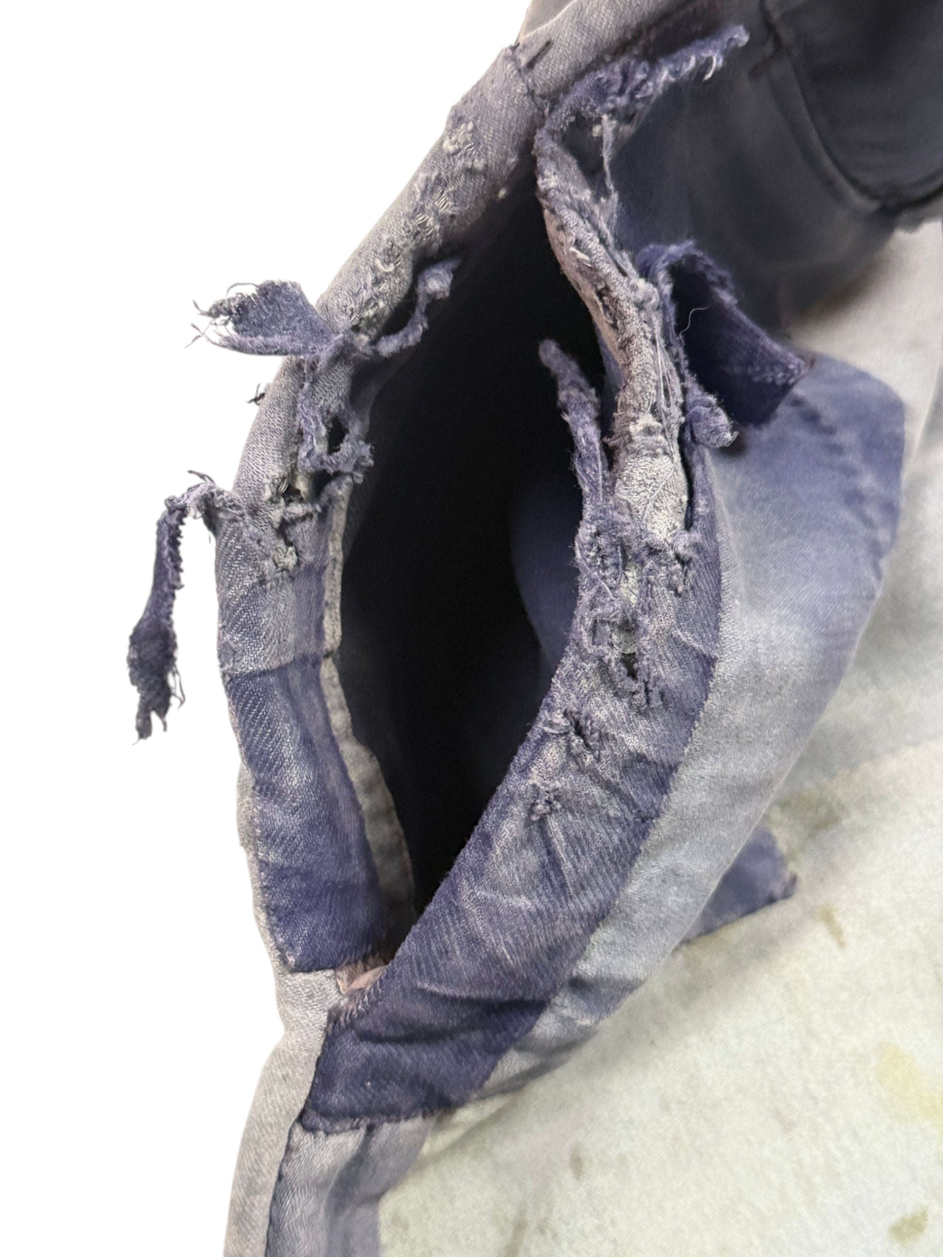 Distressed French Workwear Trousers Frayed Repaired Pocket