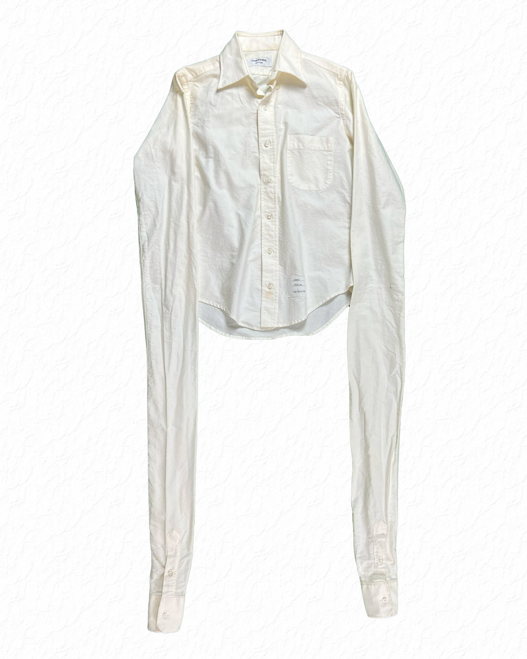 Thom Browne white oxford shirt with extended four foot long sleeves