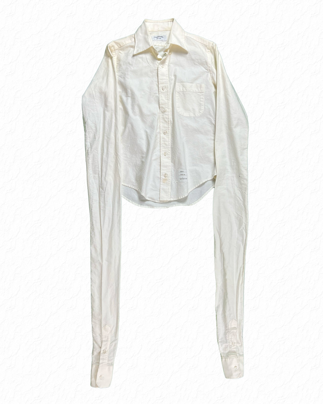 Thom Browne white oxford shirt with extended four foot long sleeves