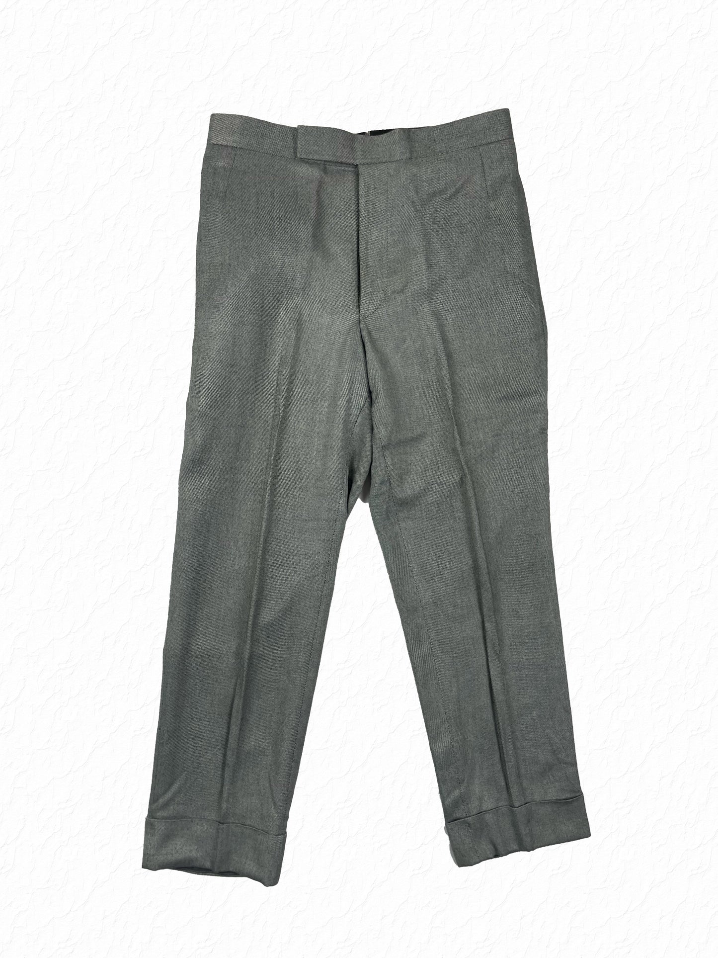 Thom Browne grey salt and pepper cotton sample trousers with cuffed hems