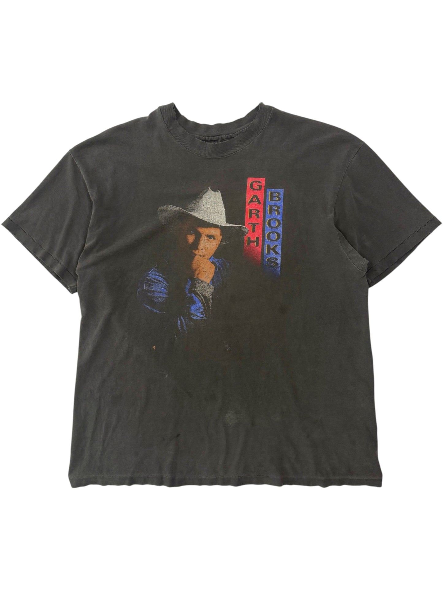 Garth Brooks Vintage Faded Black Single Stitch T-Shirt Portrait Graphic