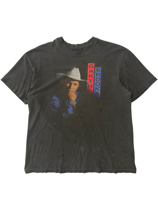 Garth Brooks Vintage Faded Black Single Stitch T-Shirt Portrait Graphic
