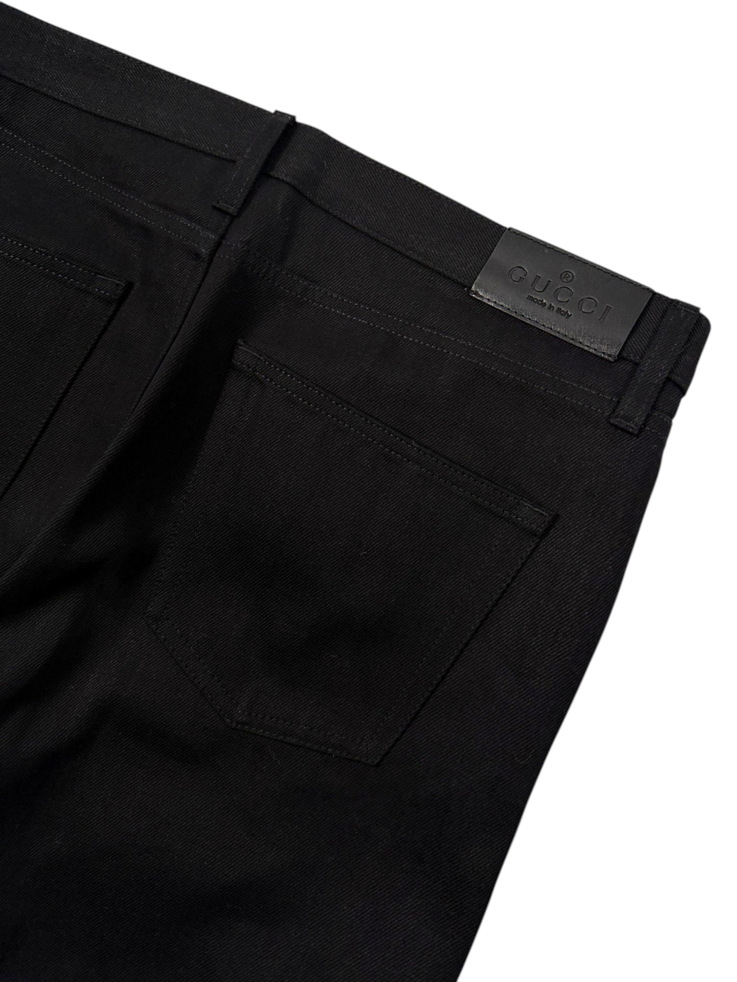 Black Denim Gucci Jeans Leather Logo Patch