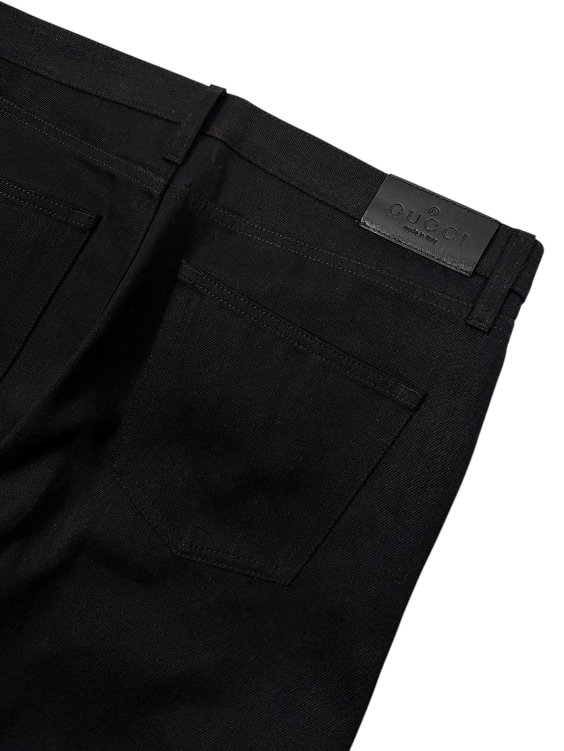 Black Denim Gucci Jeans Leather Logo Patch