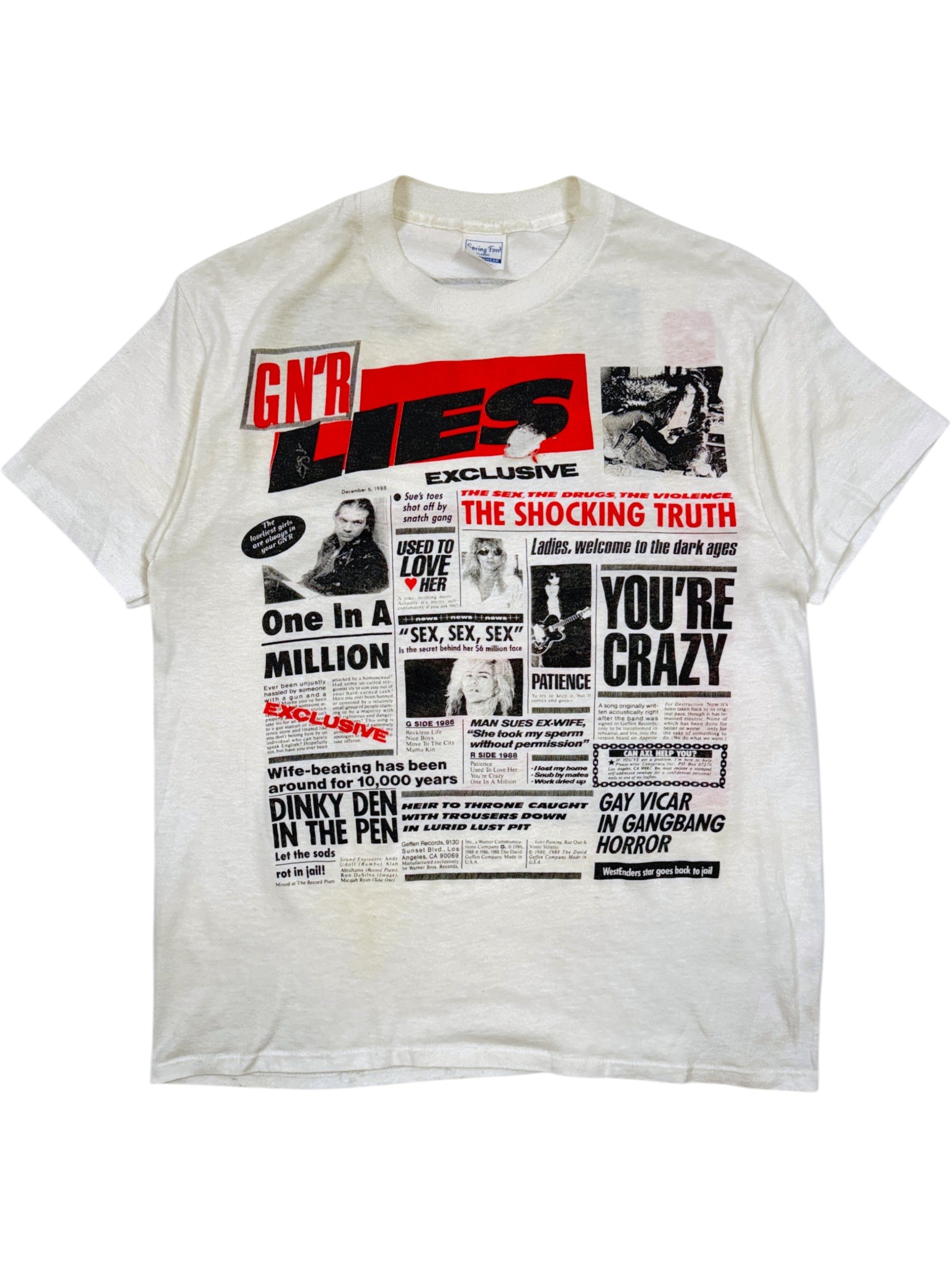 Guns N' Roses G N' R Lies white cotton newspaper graphic T-shirt