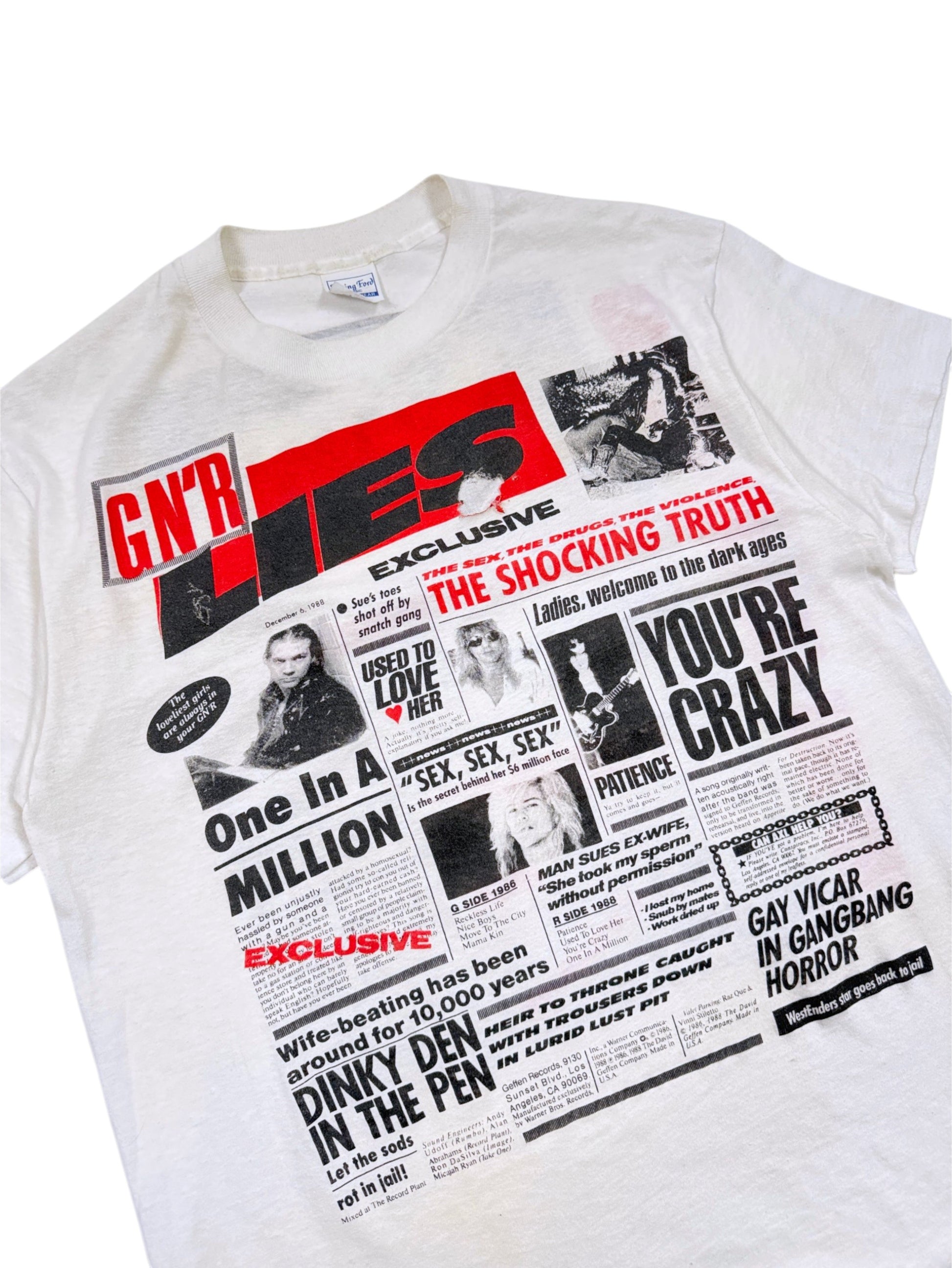 Vintage 1988 Guns N' Roses Lies tabloid print band tee