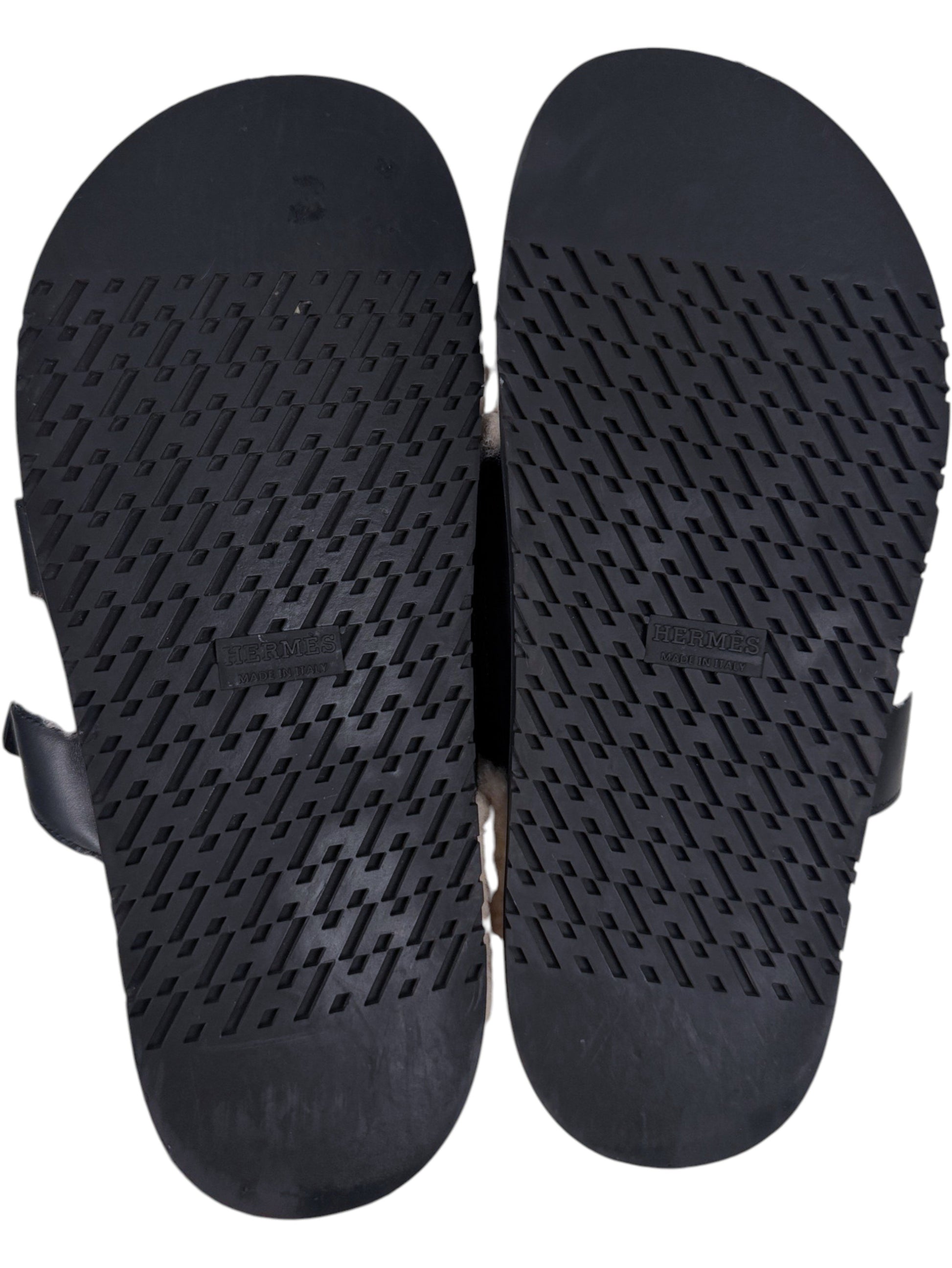 Hermès Chypre Sandals Black Calfskin Rubber Sole