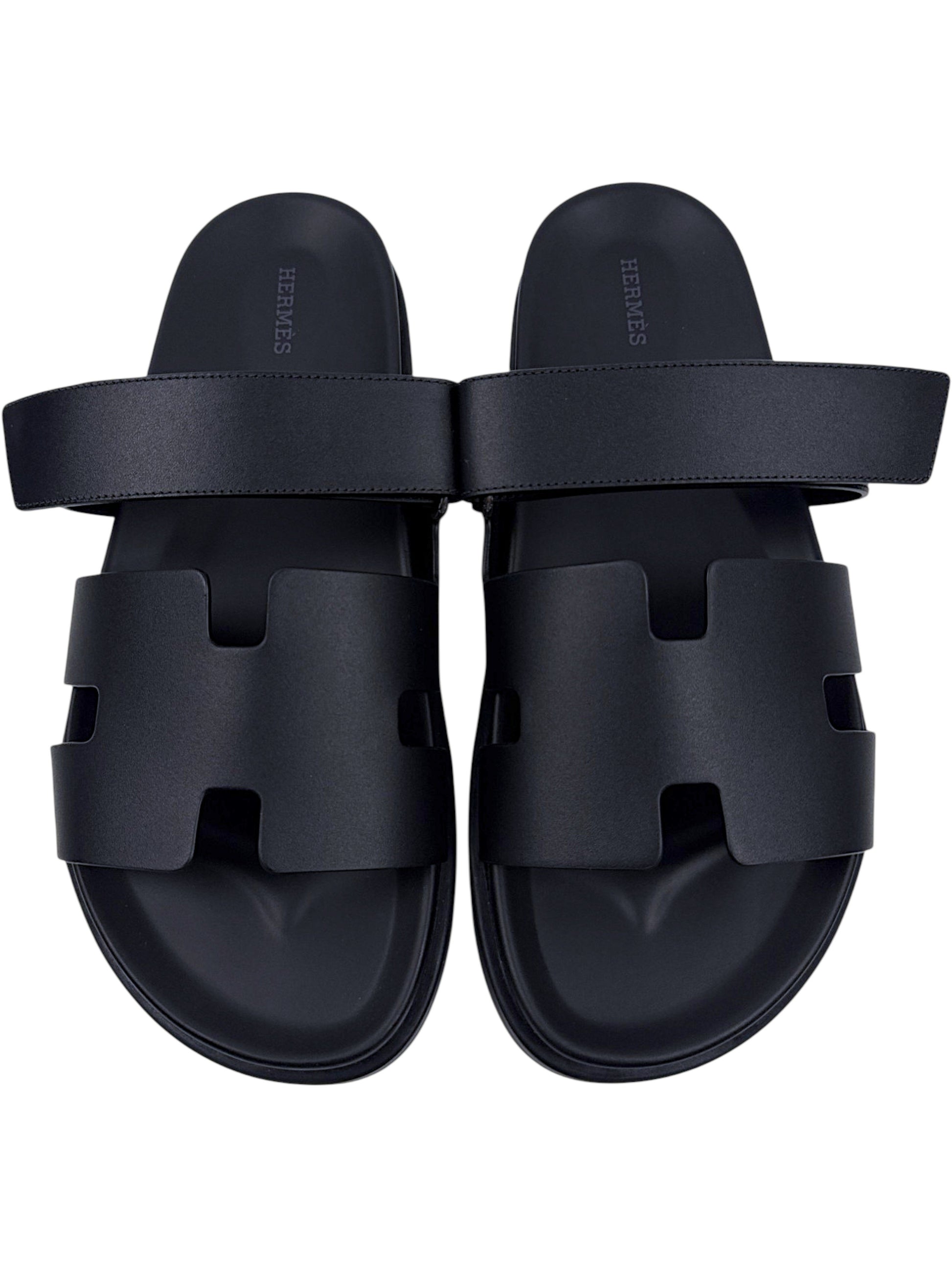 Calfskin Hermès Chypre Sandals Black Anatomical