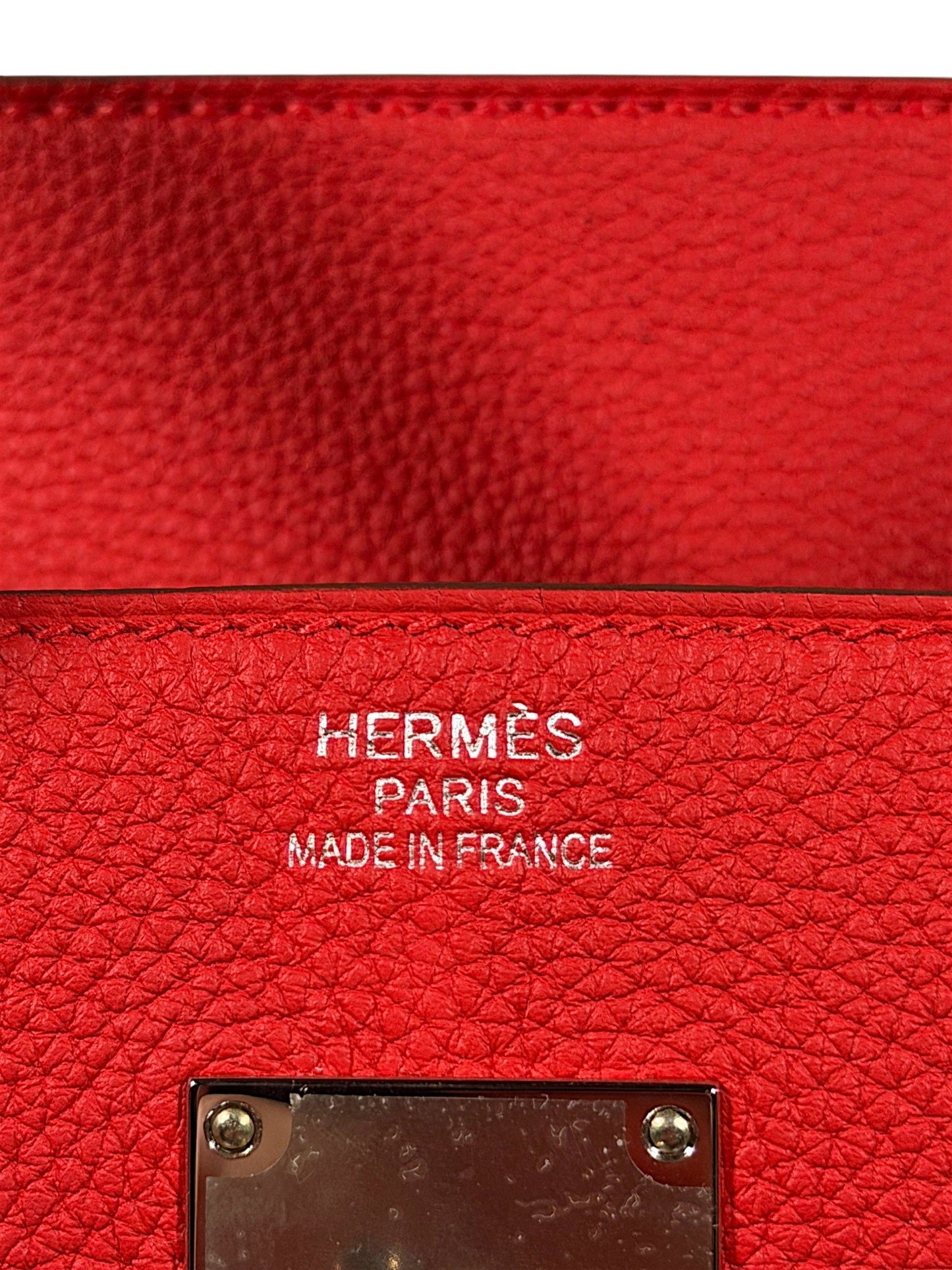 Hermès Paris Made in France Embossed Stamp Red Togo Leather