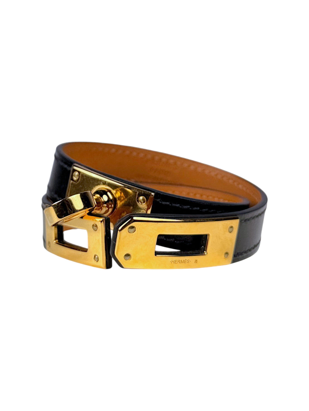 Hermès Kelly Double Tour Bracelet Black Box Calfskin Yellow Gold Closure