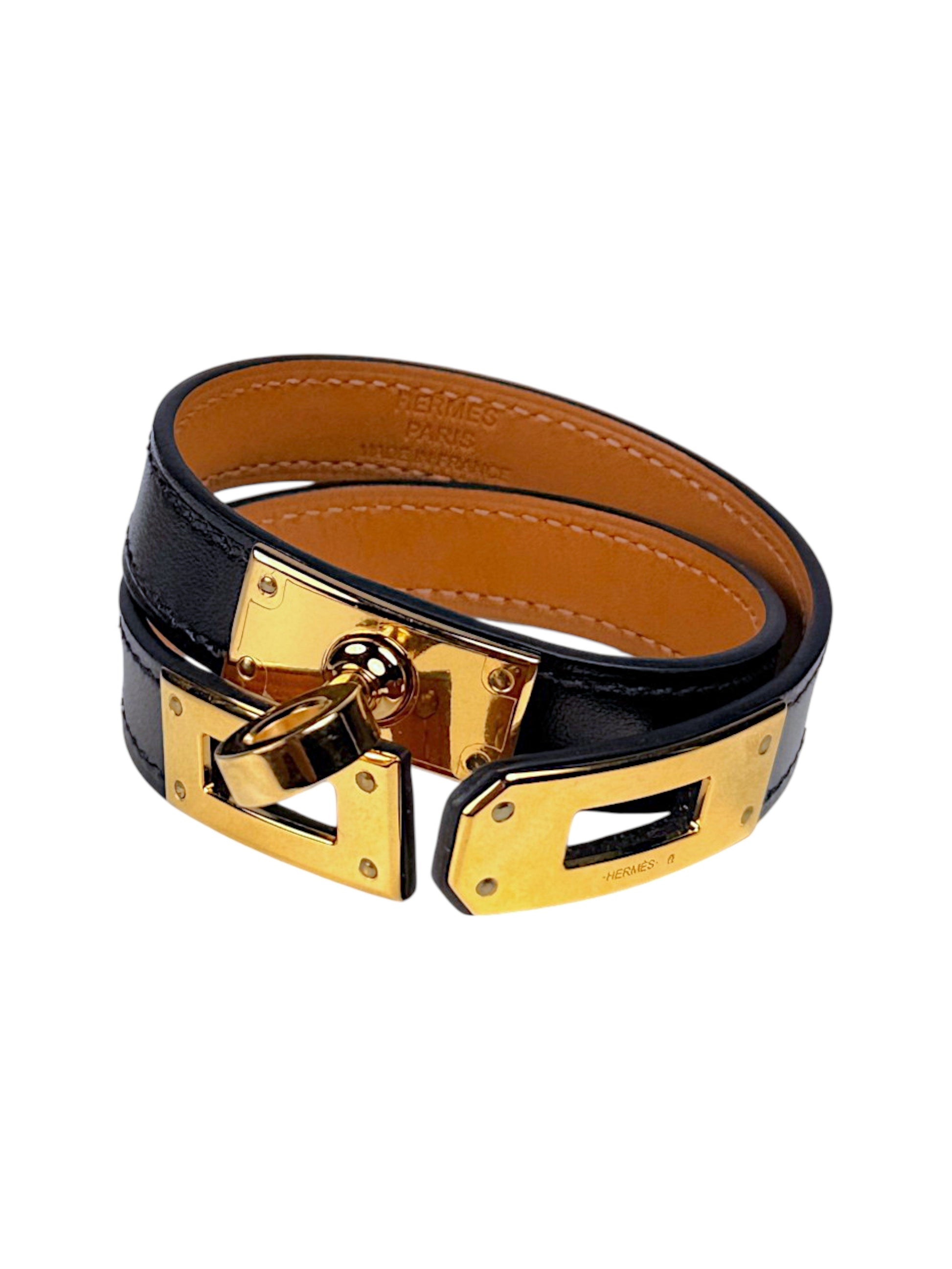 Black Box Calfskin Hermès Bracelet with Kelly Turn Lock Hardware