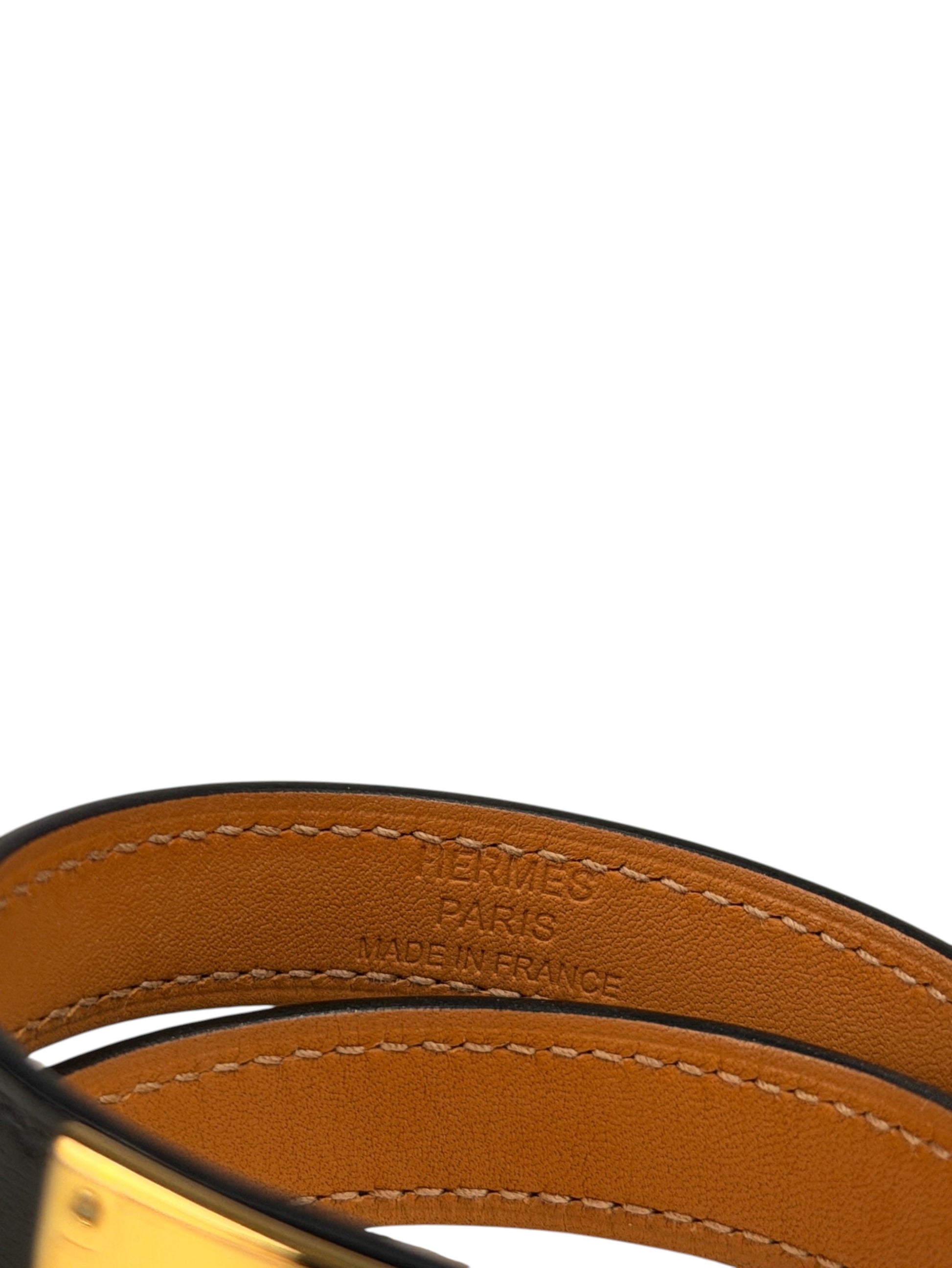 Yellow Gold Plated Kelly Closure on Hermès Black Leather Bracelet