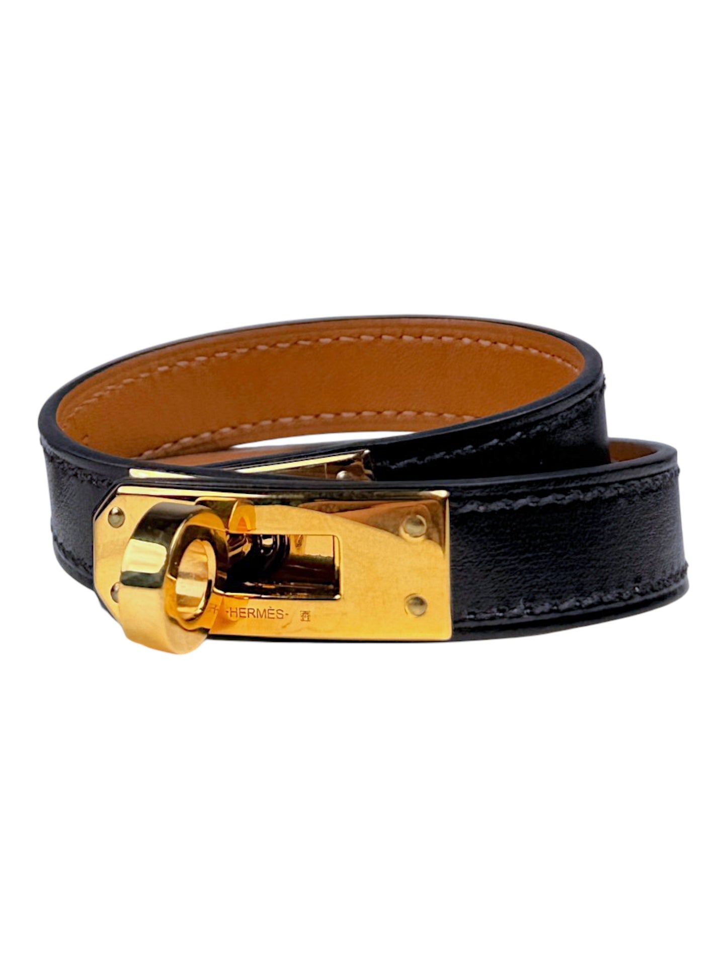 Hermès Paris Made in France Stamp on Black Calfskin Double Tour Bracelet