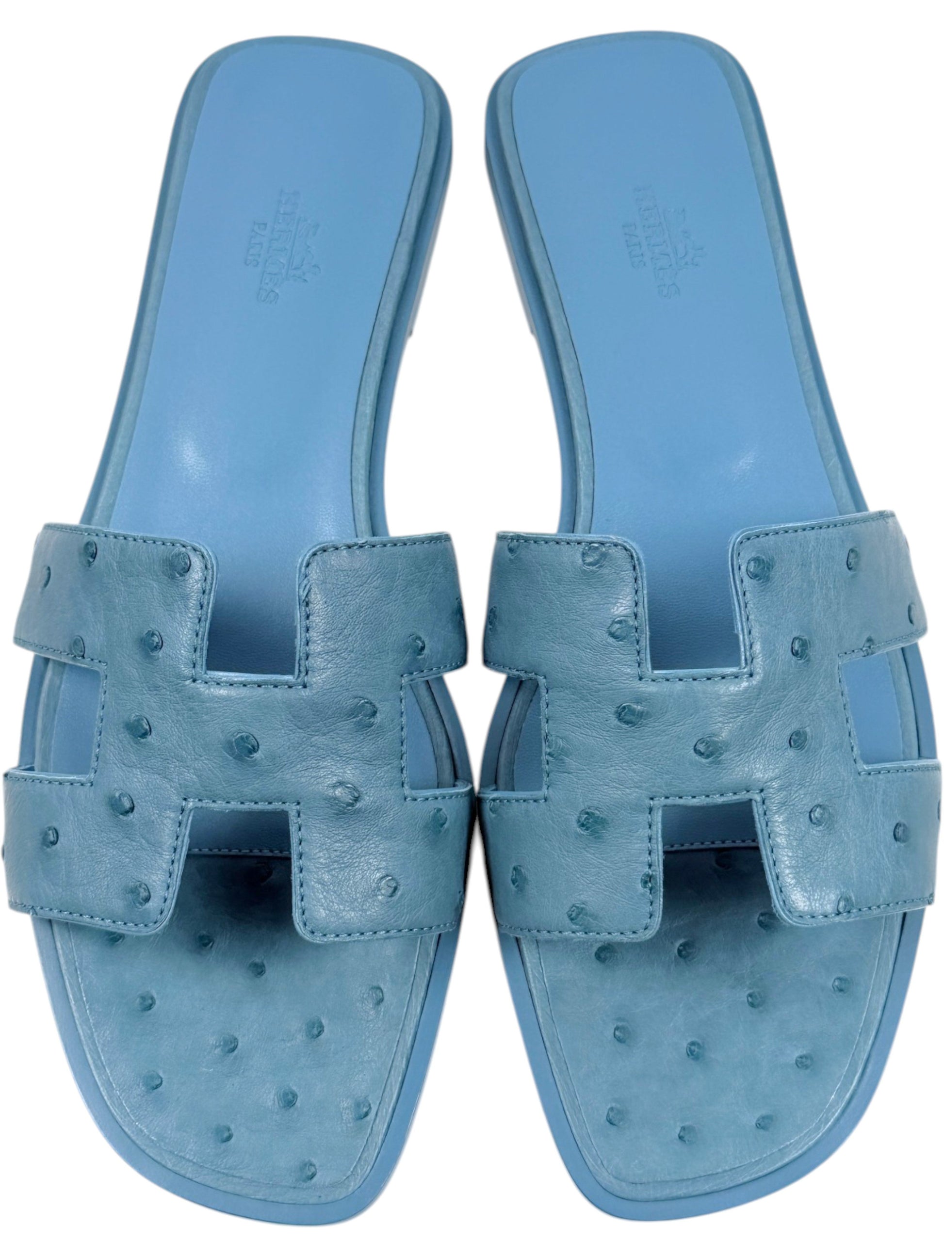 Hermès Oran Sandals Blue Ostrich Leather Pair