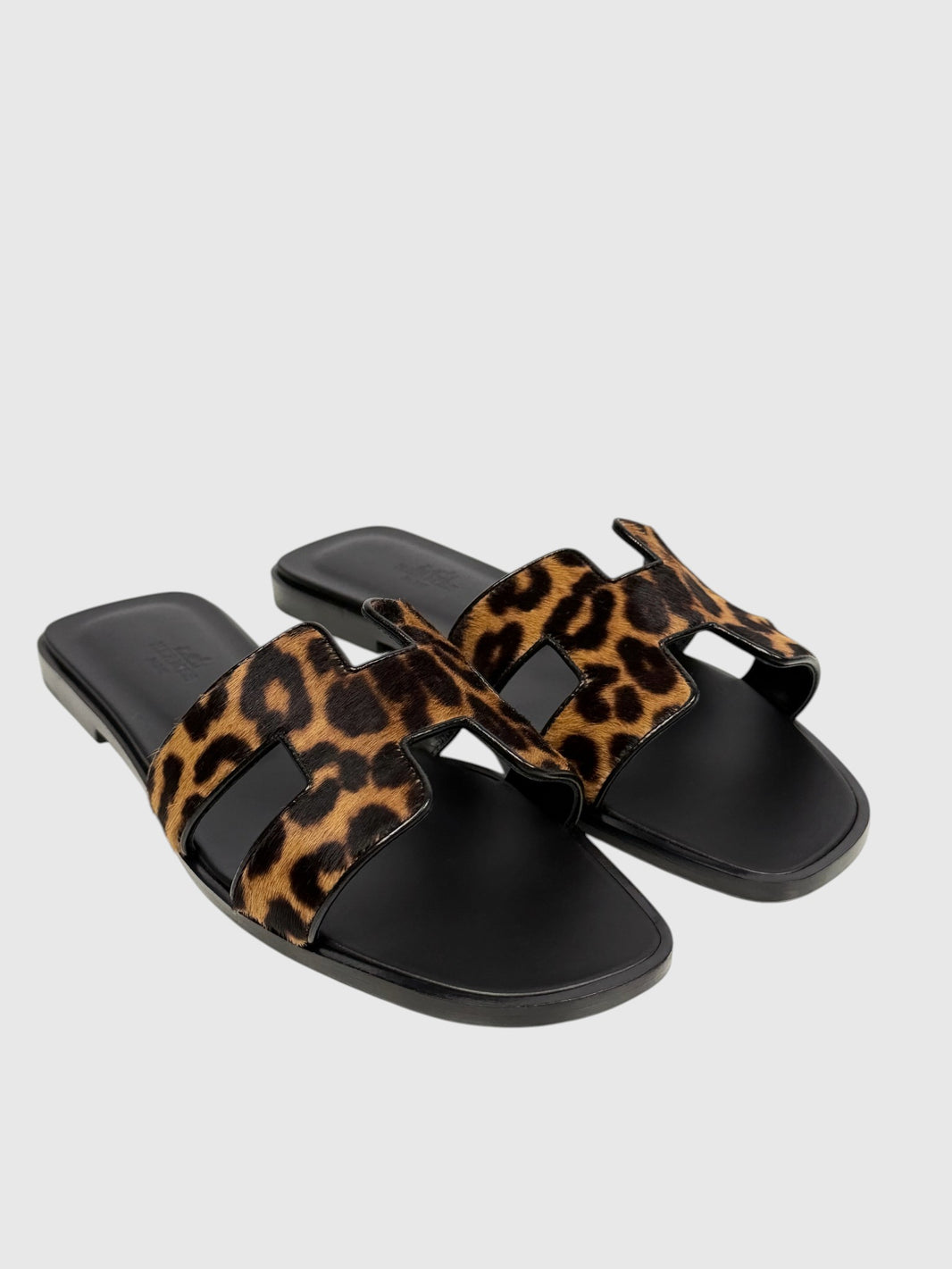 Leopard Pony Hair Hermes Oran Slides H Cutout Strap