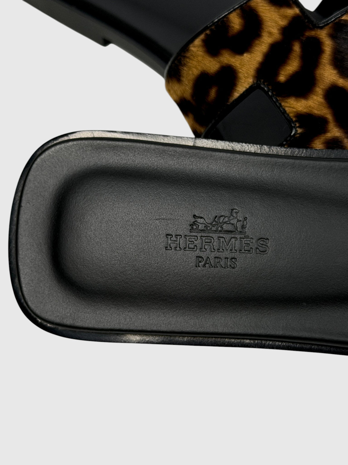 Black Leather Footbed Hermes Oran Leopard Sandals Women