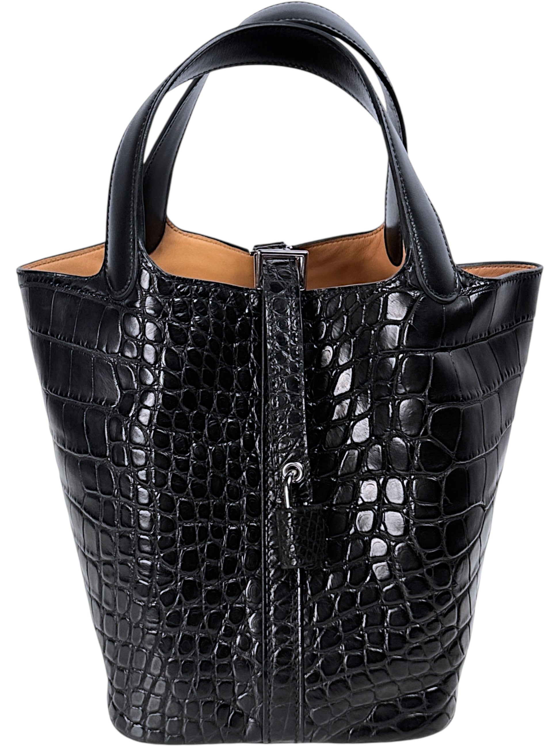 Hermes Picotin Lock 18 Black Alligator Bucket Bag Palladium Lock