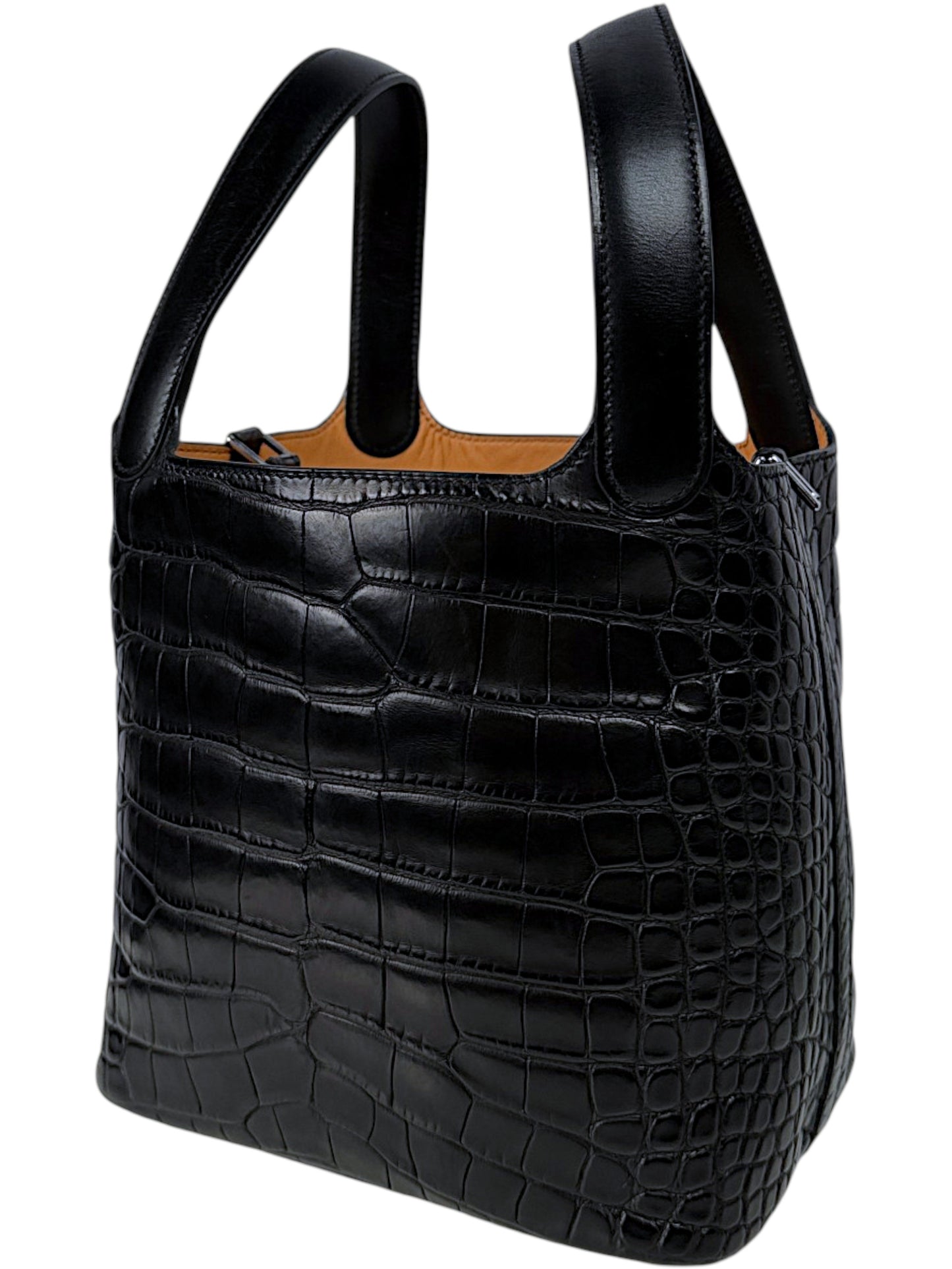 Hermes Picotin 18 Black Alligator Tote with Tan Interior