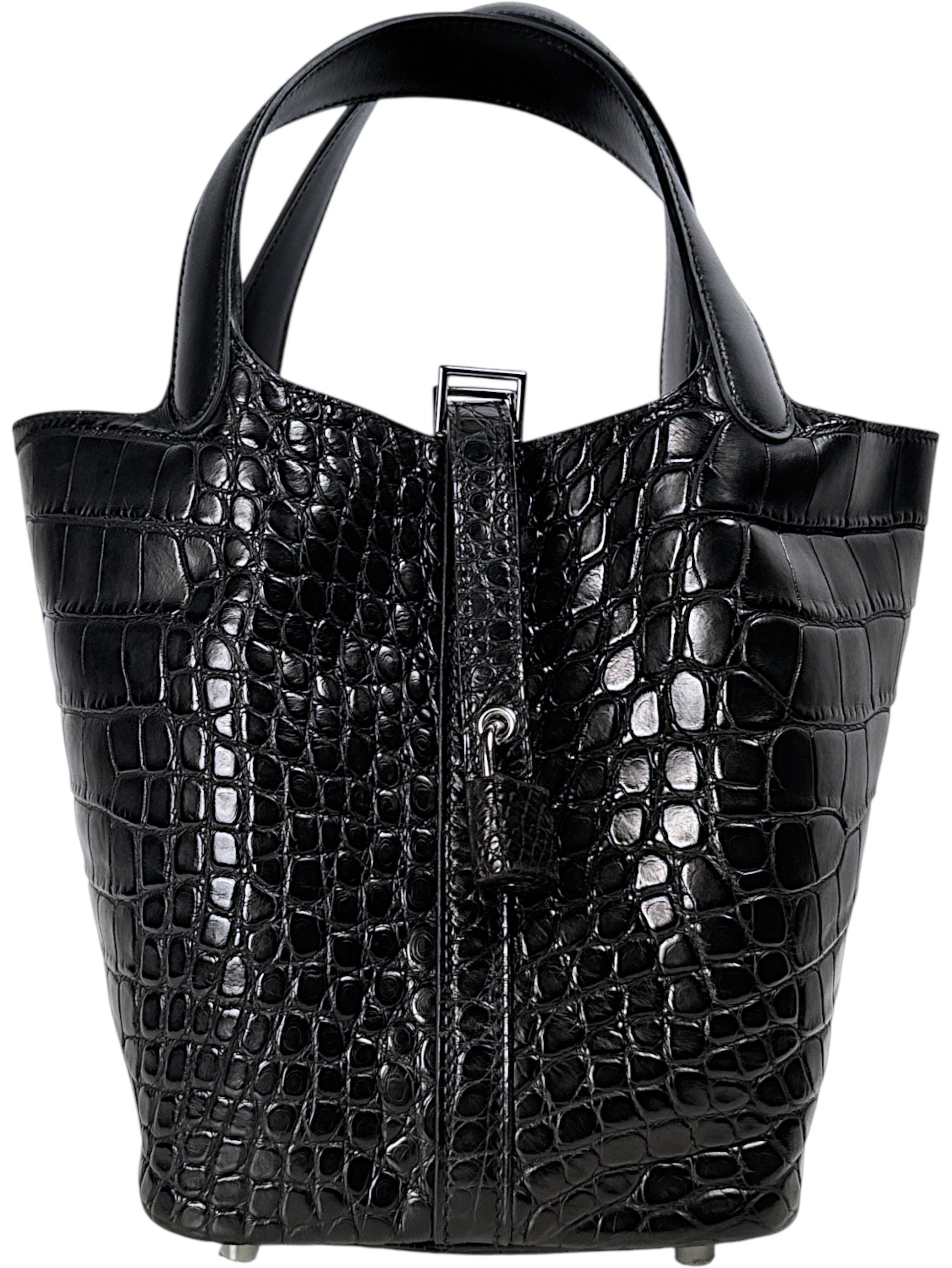 Black Matte Alligator Hermes Picotin Lock 18 Bag