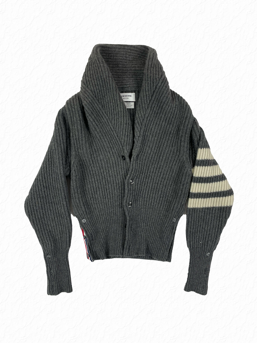 Thom Browne shawl collar 4-Bar cashmere cardigan in grey