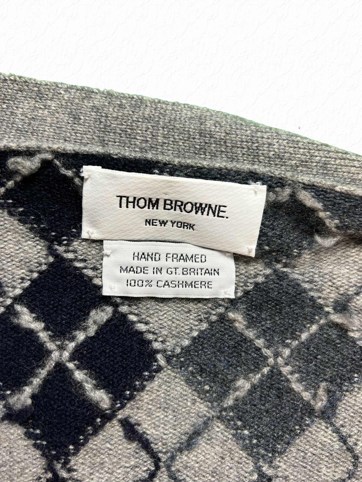 Thom Browne New York cashmere cardigan hand framed in Great Britain