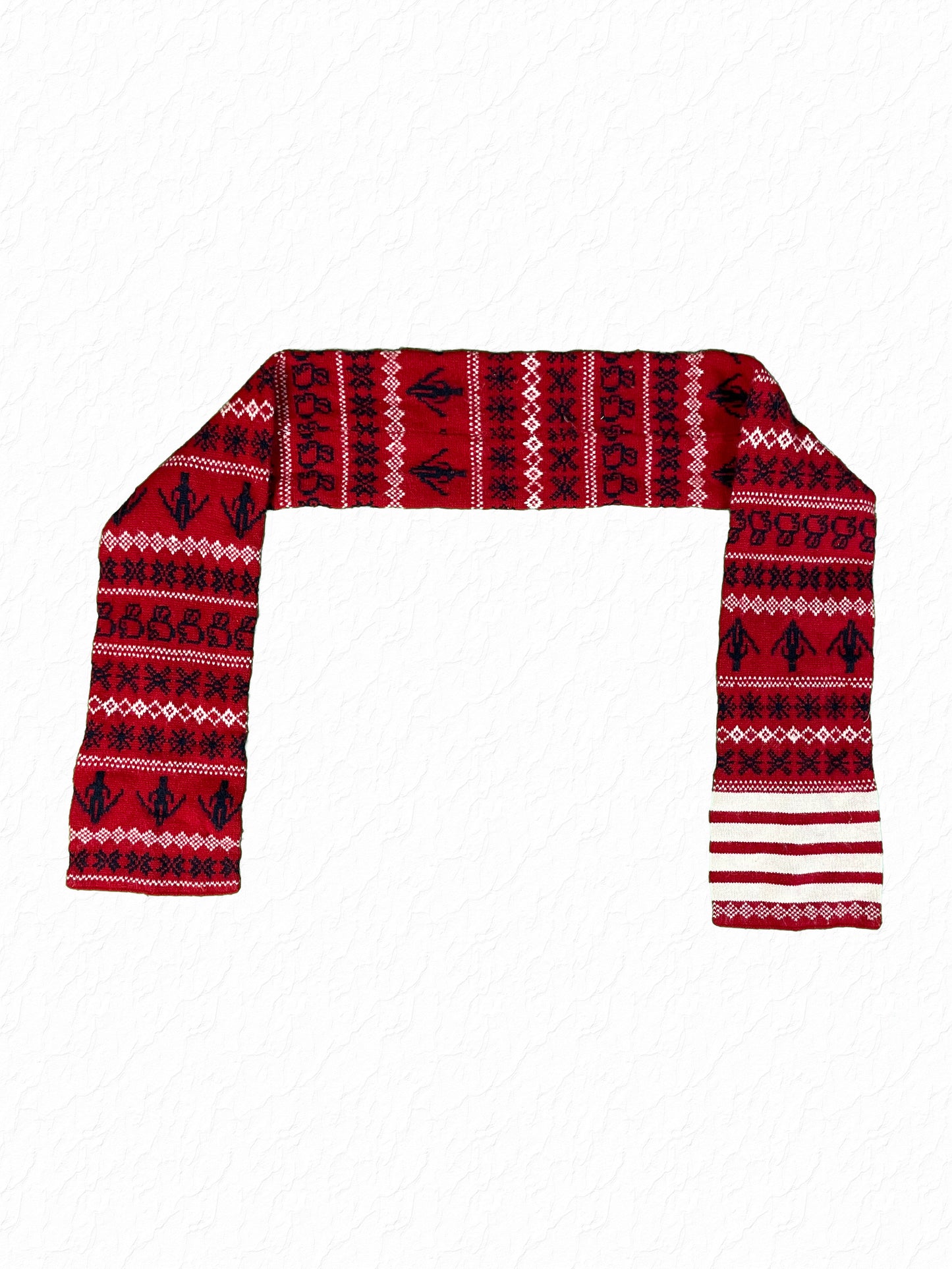 Thom Browne Fair Isle cashmere scarf in red with navy and white knit motifs