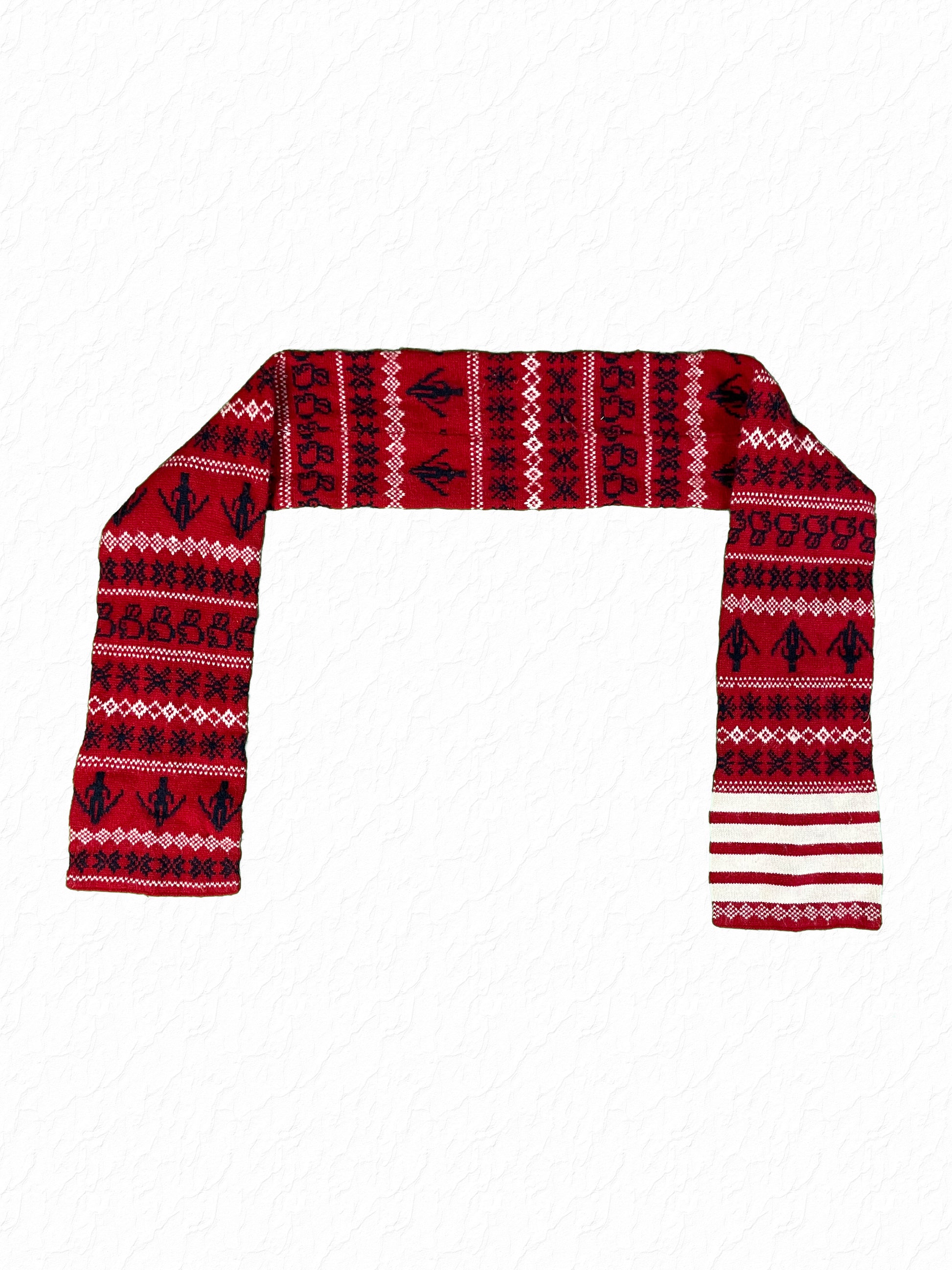 Thom Browne Fair Isle cashmere scarf in red with navy and white knit motifs