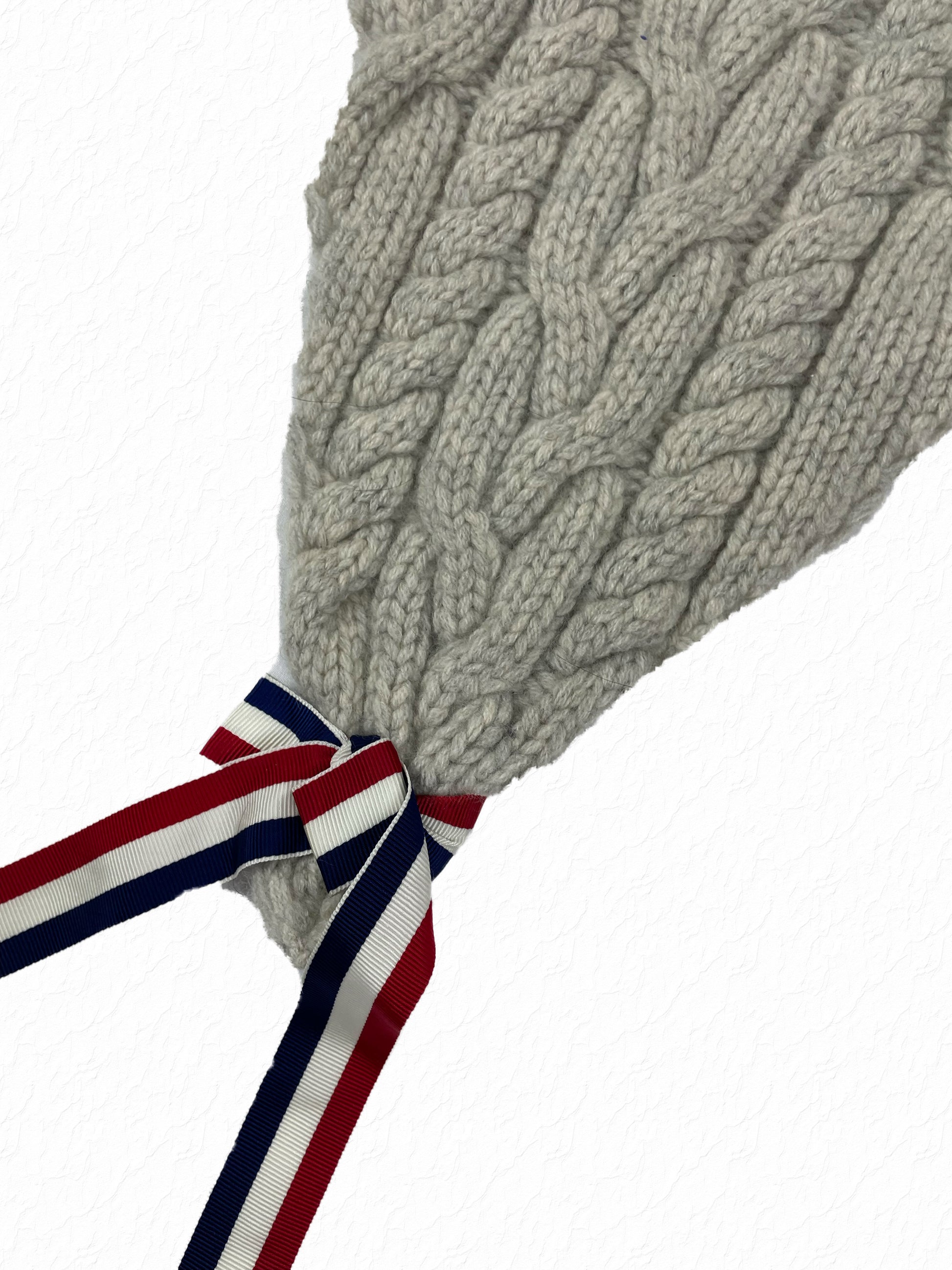 Cable knit texture on archival Thom Browne George Washington grey cap