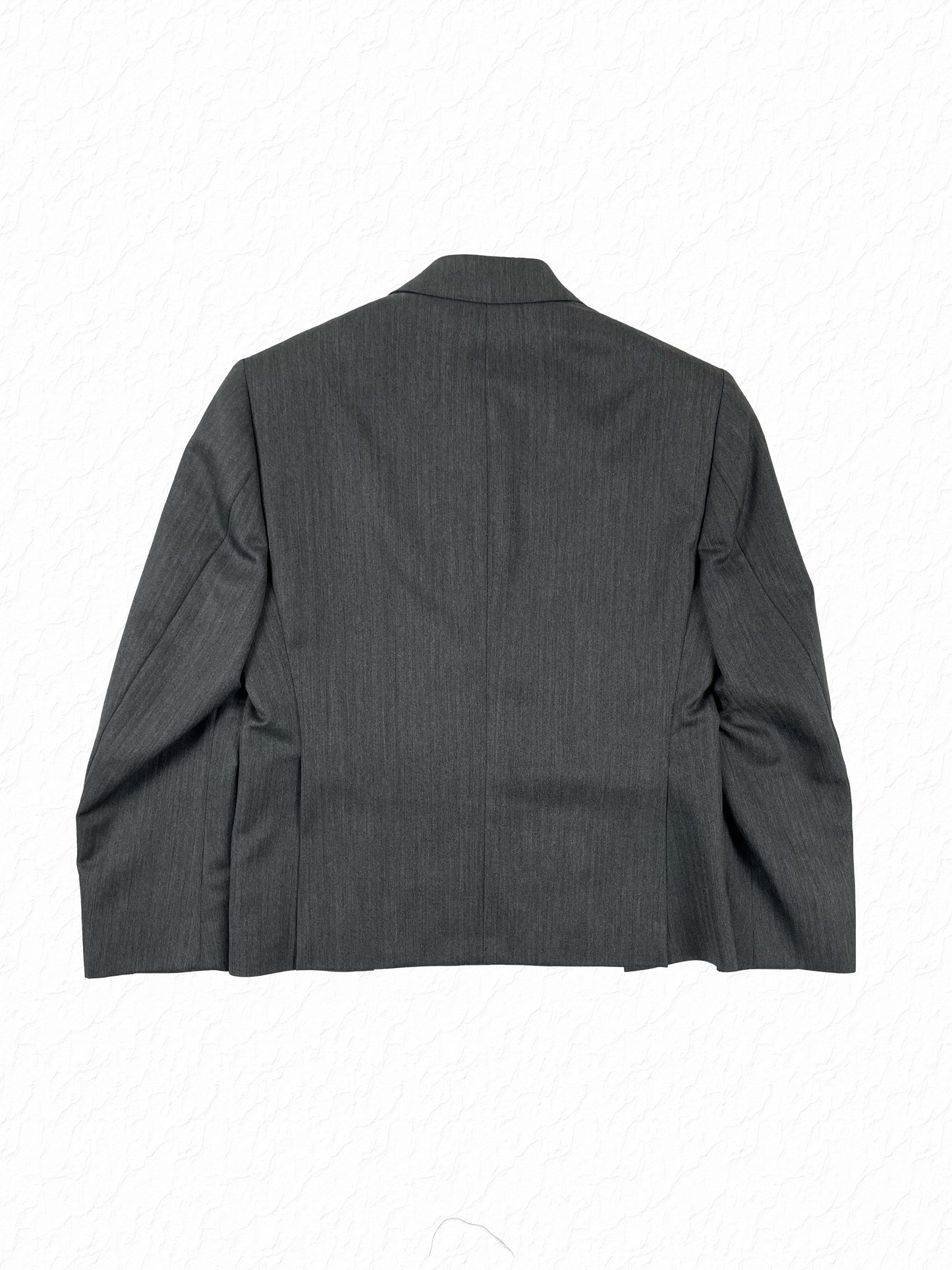 Grey herringbone wool blazer by Thom Browne with notch lapel