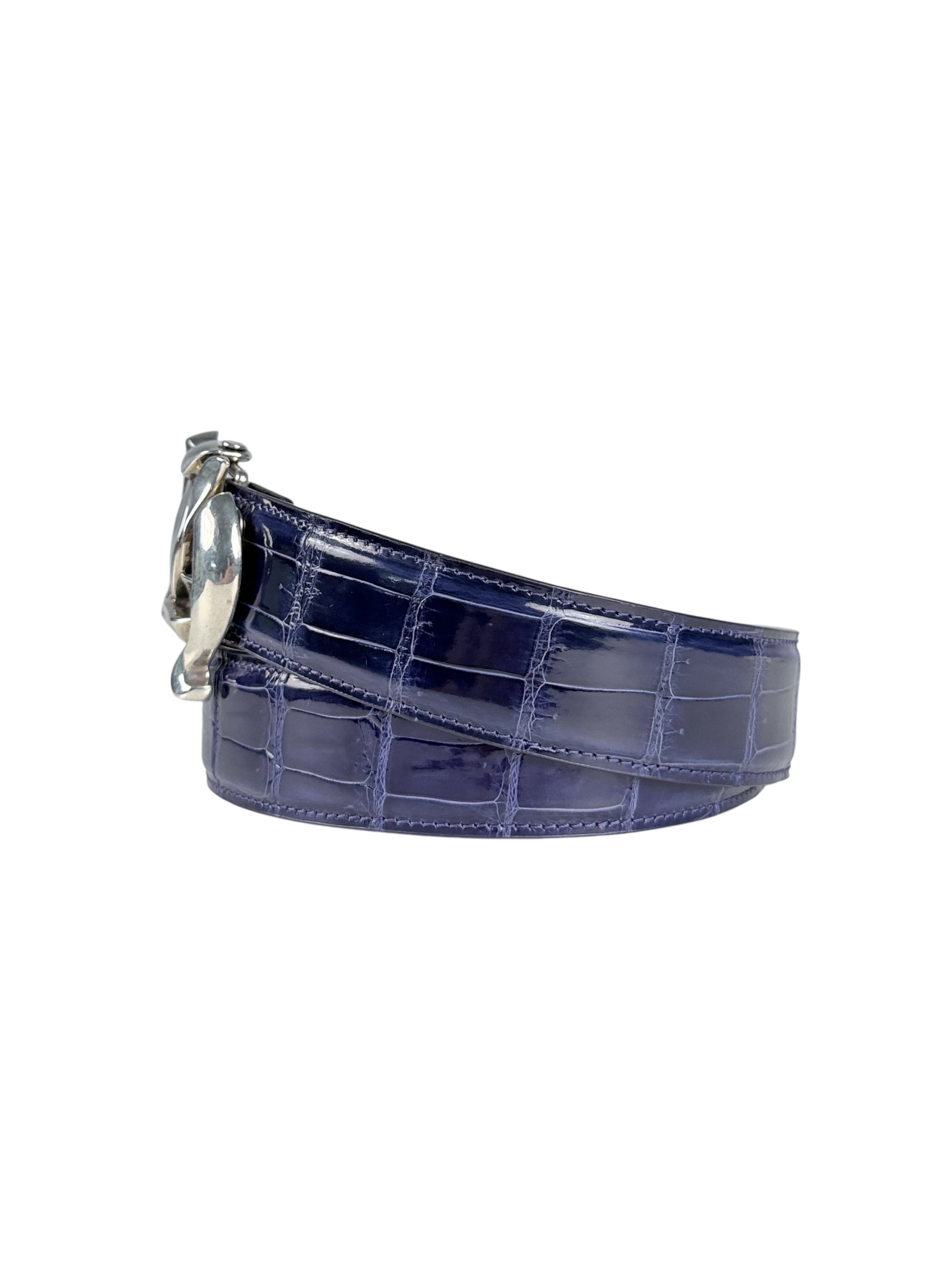 Lavender crocodile belt strap with AMAL two snap button buckle system