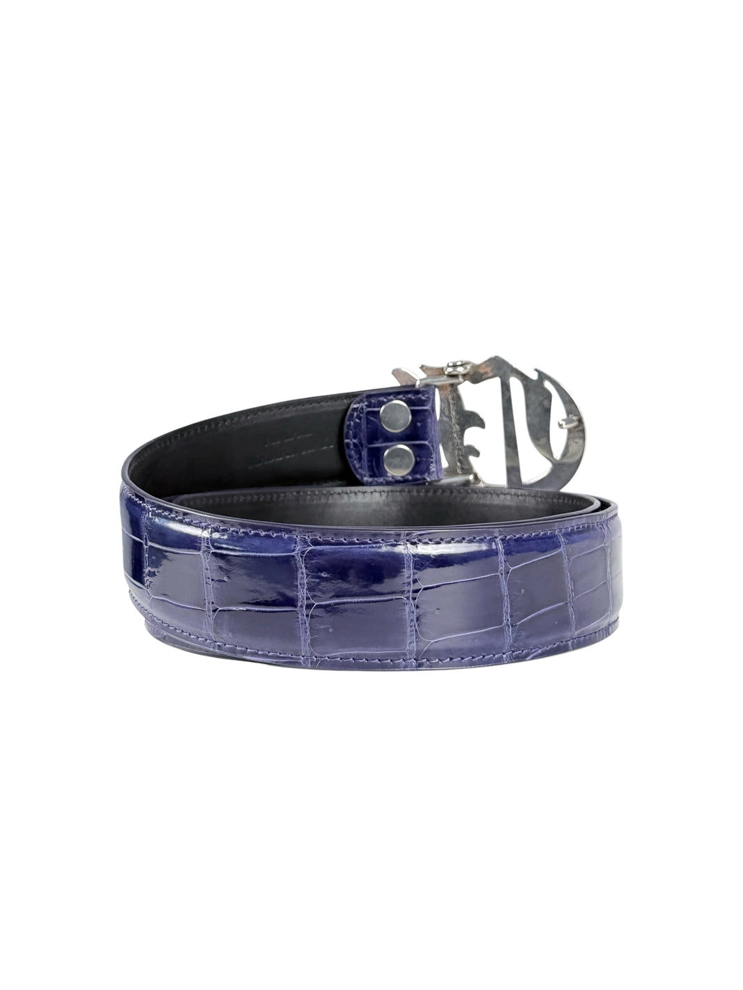 Exotic crocodile leather belt strap by AMAL in glossy lavender