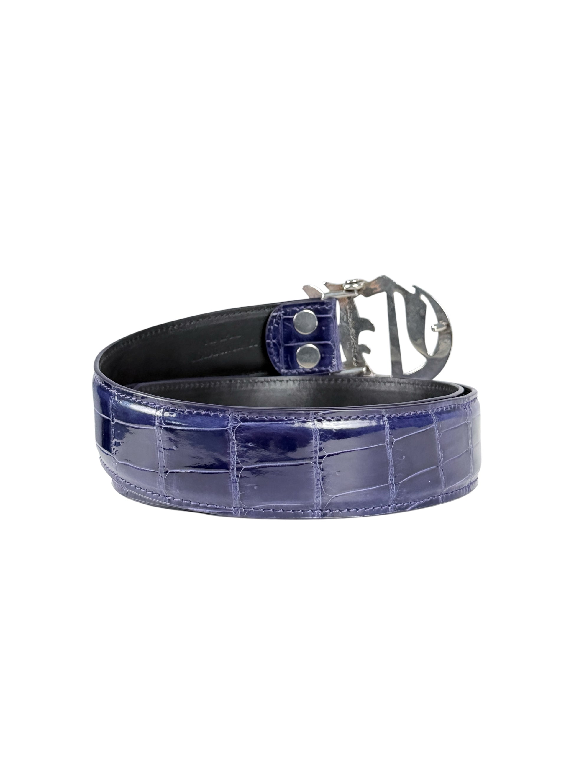 Exotic crocodile leather belt strap by AMAL in glossy lavender