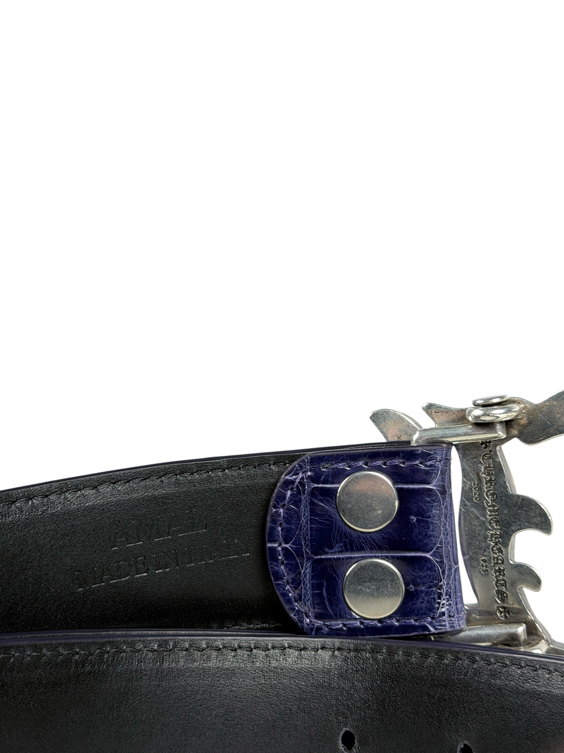Crocodile belt strap AMAL glossy lavender patterned leather