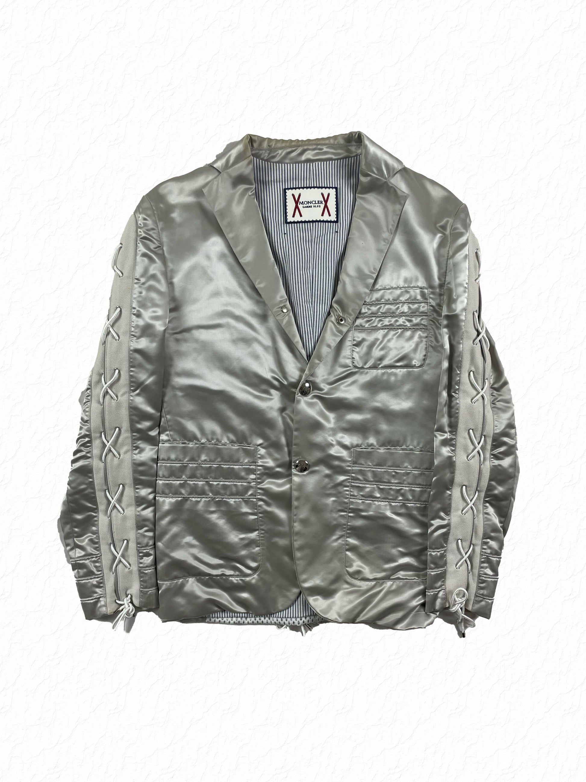 Thom Browne Moncler Gamme Bleu Sateen Boxing Jacket Silver