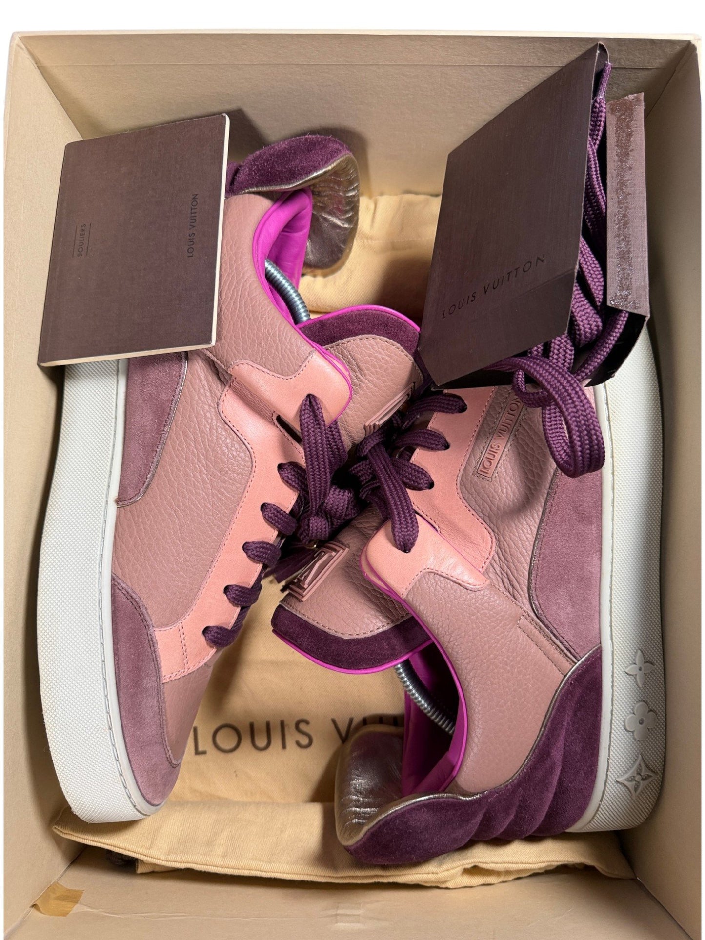 Louis Vuitton Dons Metallic Gold Trim Pink Suede Sneaker