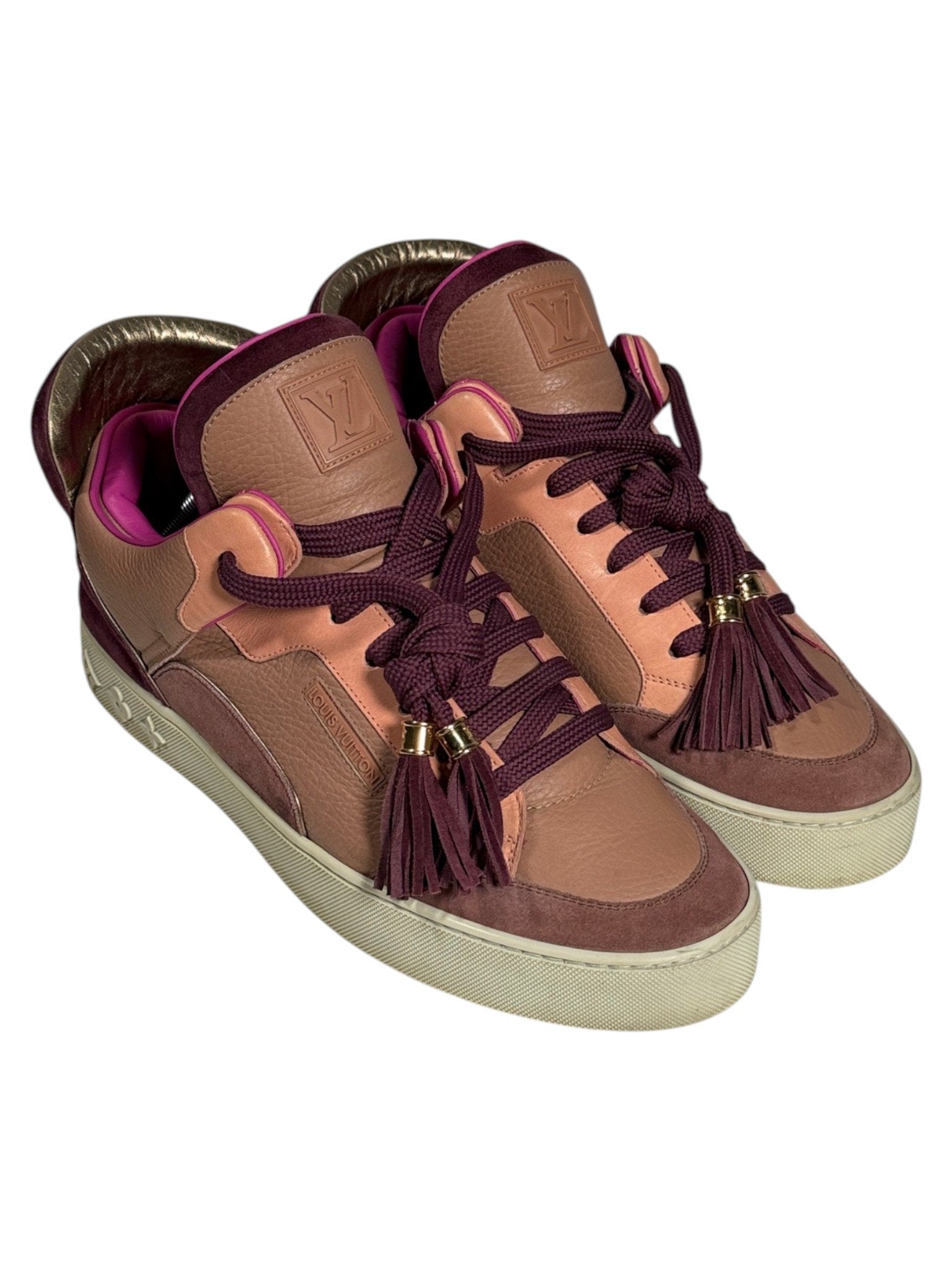Pink Patchwork Suede LV Dons Sneaker Metallic Gold Trim