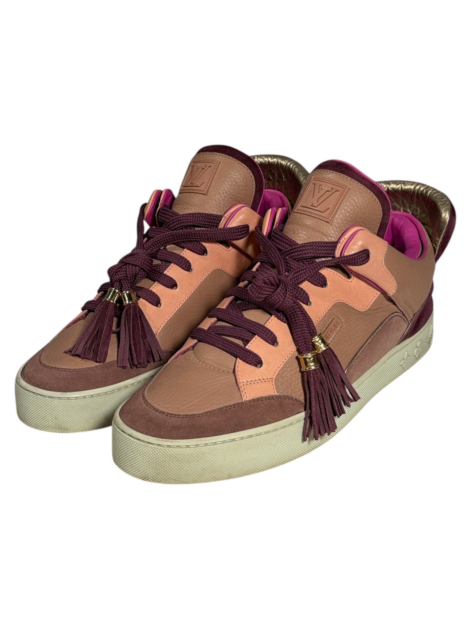 Kanye West Dons Louis Vuitton Sneaker Burgundy Suede Tassel Laces