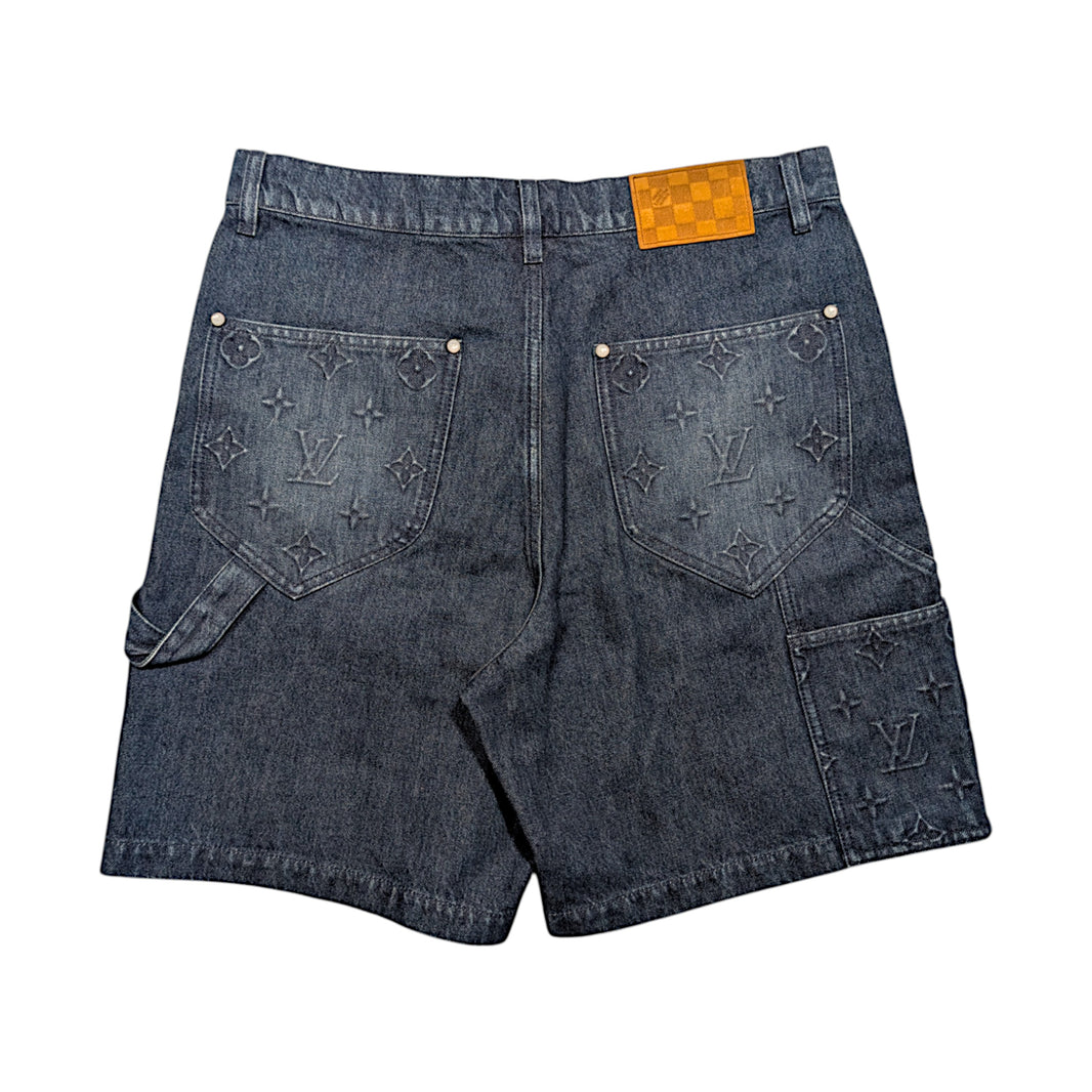 Louis Vuitton Monogram Double Knee Denim Carpenter Shorts Sterling Silver Hardware