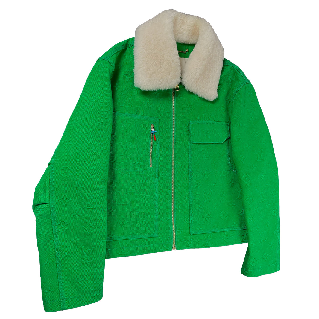 Louis Vuitton Virgil Abloh Shearling Monogram Denim Work Jacket Green Archival