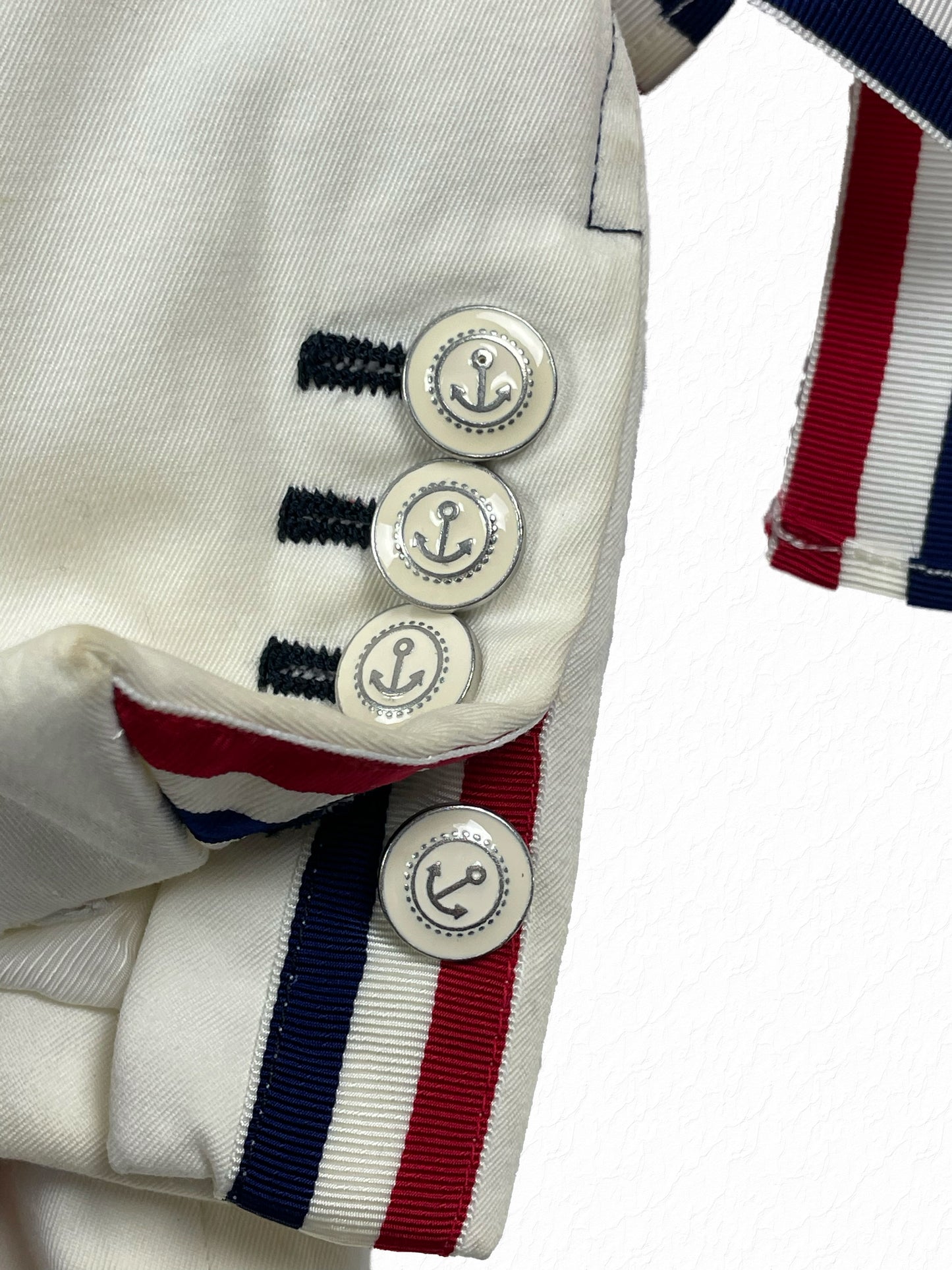 Silver Anchor Cuff Buttons Thom Browne RWB Grosgrain Blazer