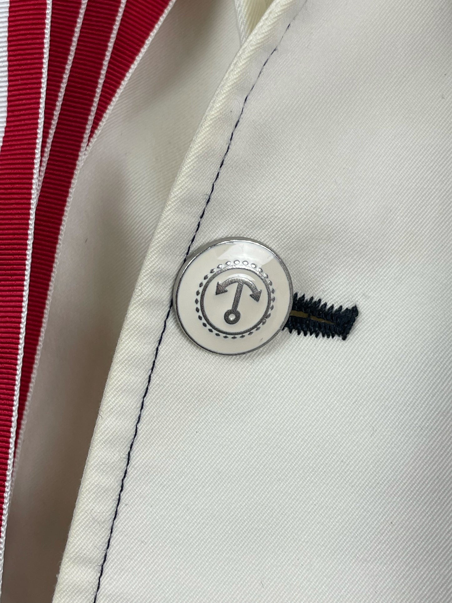 Thom Browne White Enamel Anchor Buttons on Grosgrain Blazer