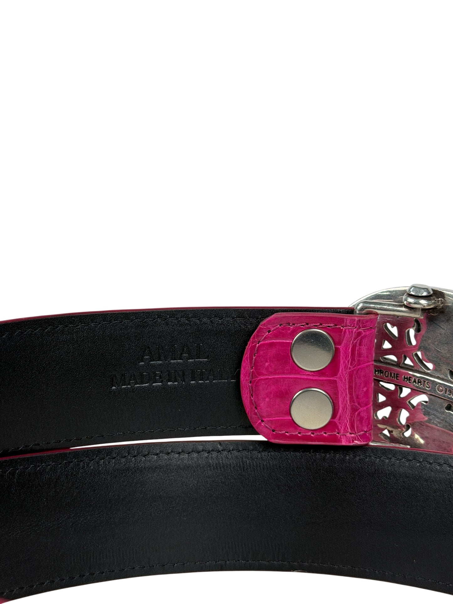 AMAL glossy pink crocodile belt strap V2 exotic leather