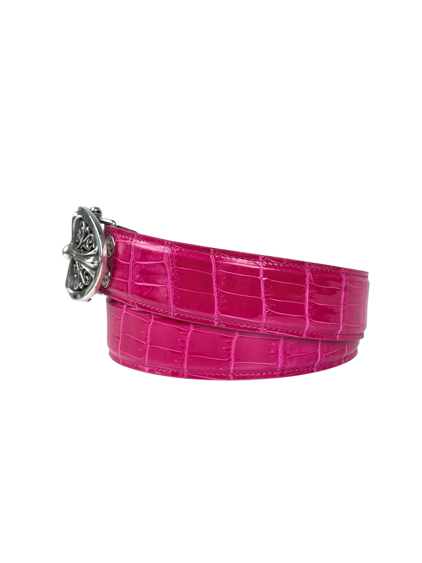 Exotic crocodile leather belt strap by AMAL in glossy pink