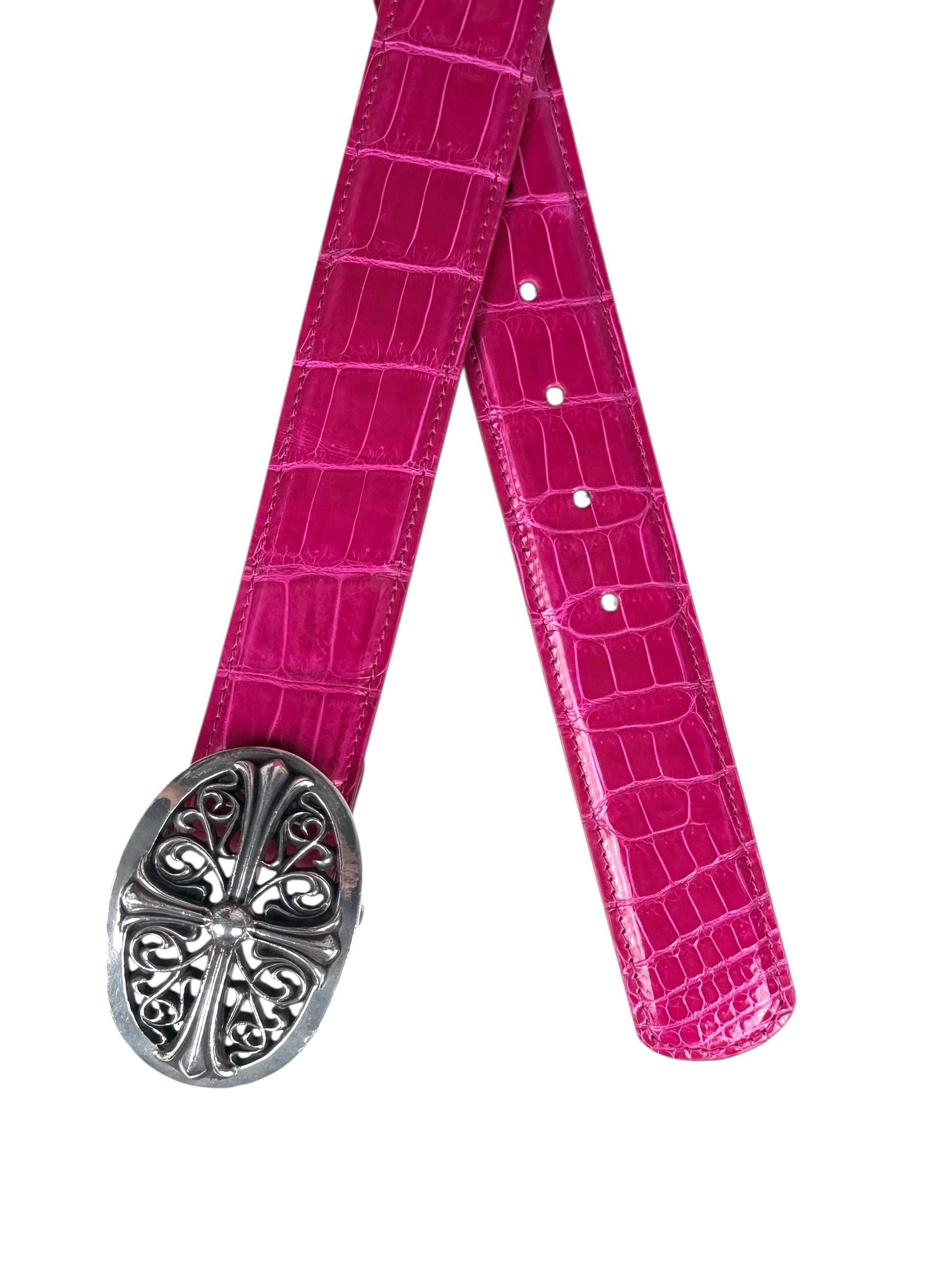 Crocodile belt strap AMAL glossy pink patterned leather
