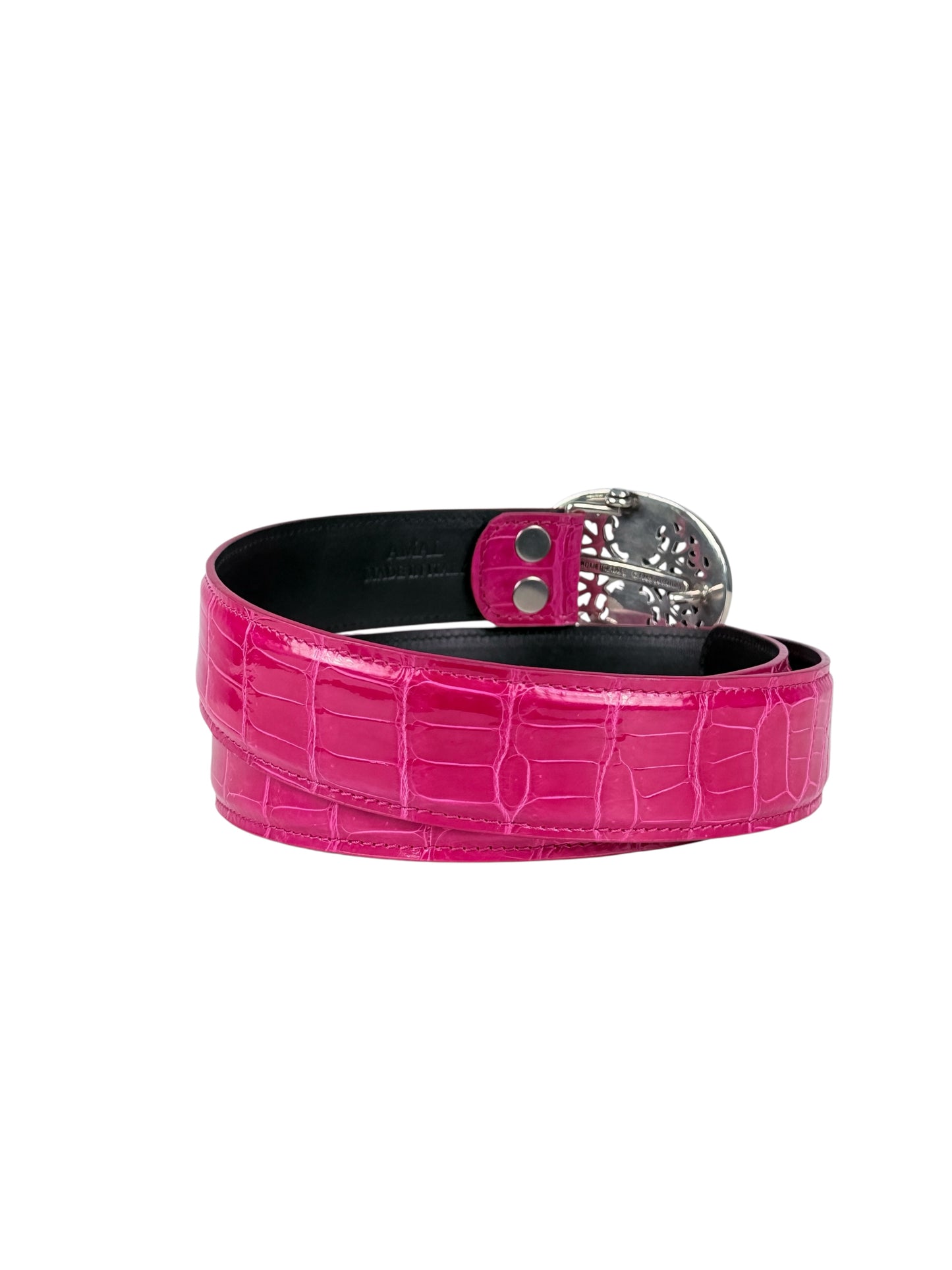 Glossy pink crocodile leather belt strap AMAL V2 model